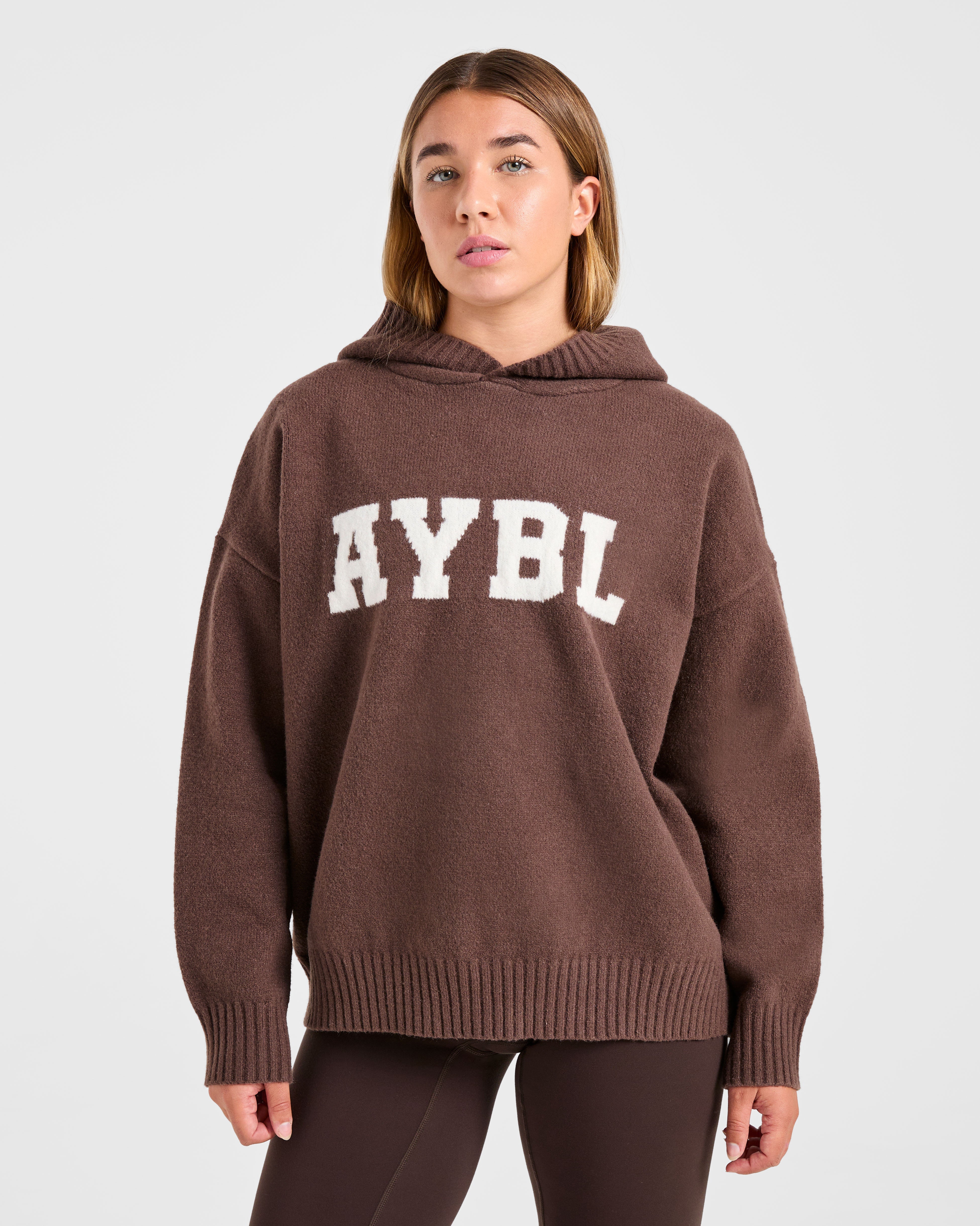 Varsity Oversized Knitted Hoodie - Bruin