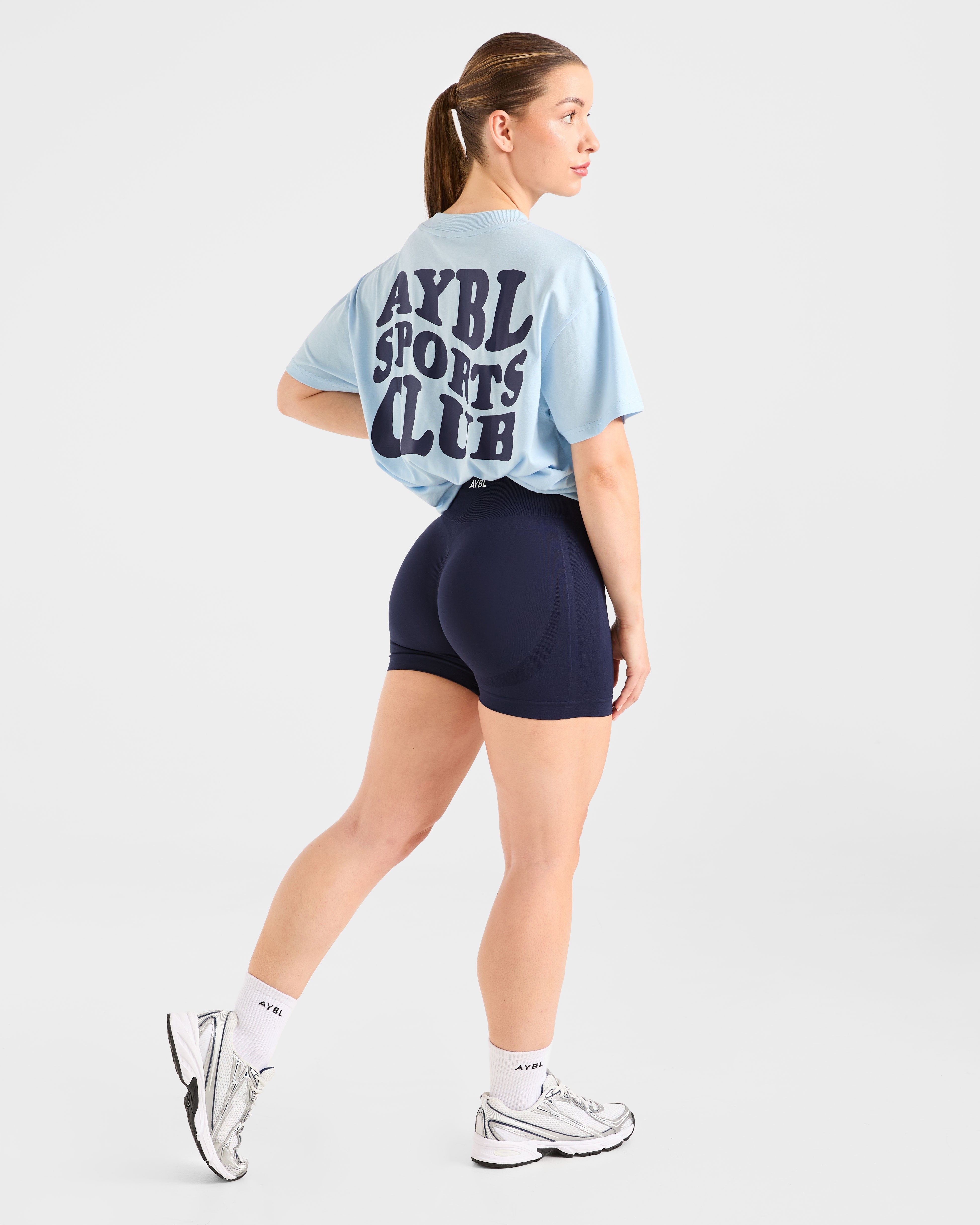 Sports Club Wavy Oversized T Shirt - Blauw/Navy