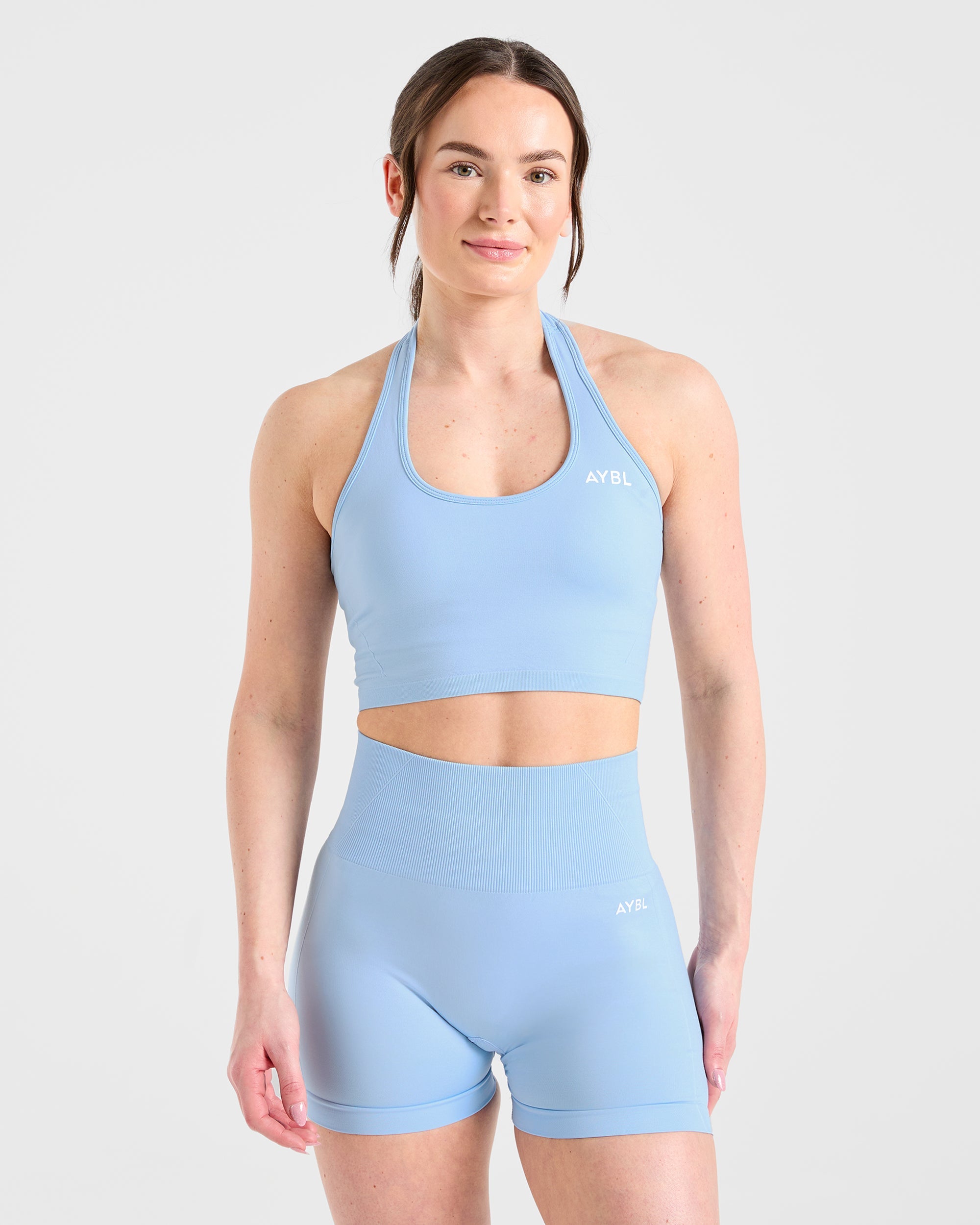 Empower Seamless Halterneck Crop Top - Sky Blauw