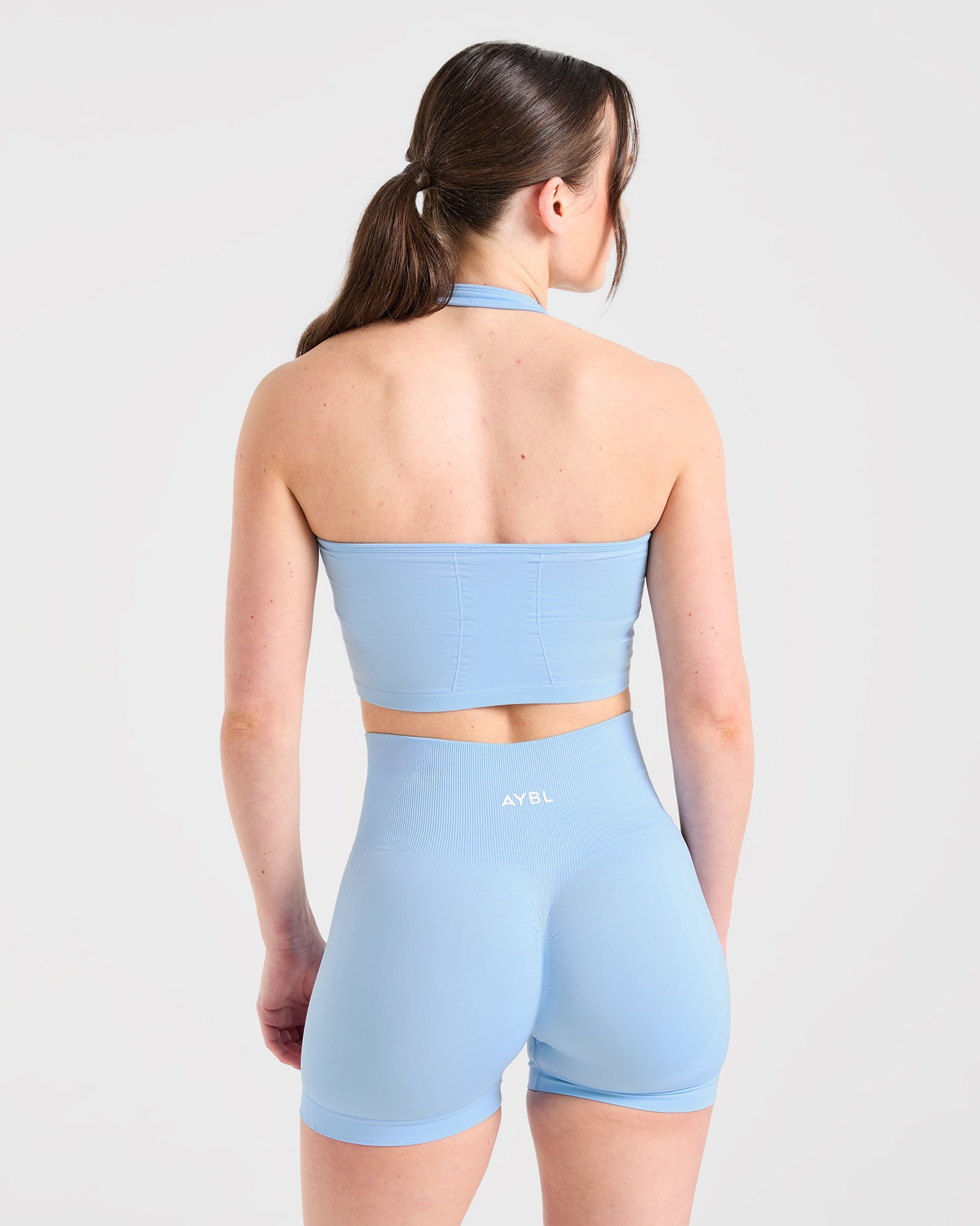 Empower Seamless Halterneck Crop Top - Sky Blauw