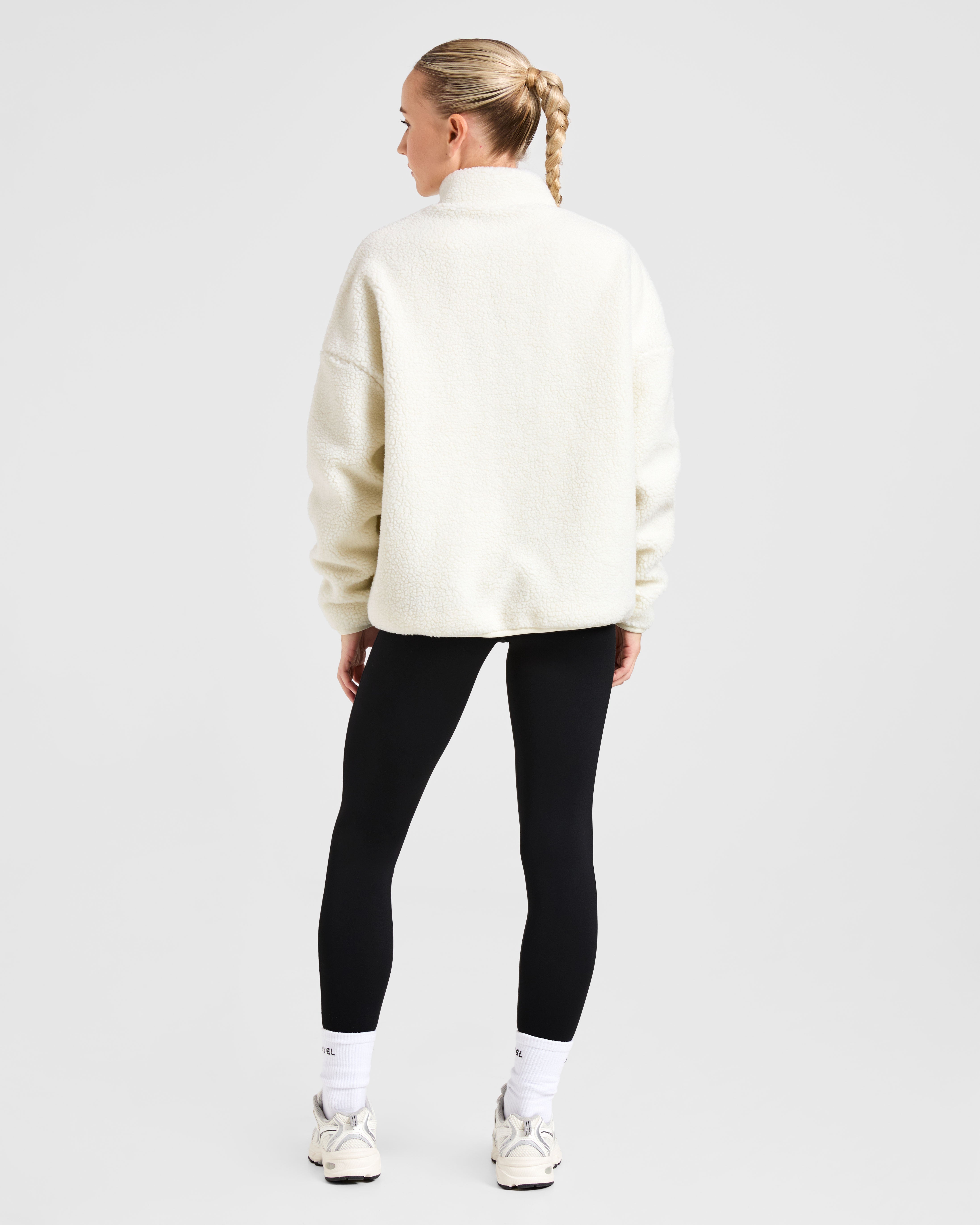 Oversized Zip Up Fleece Jacket - Crème
