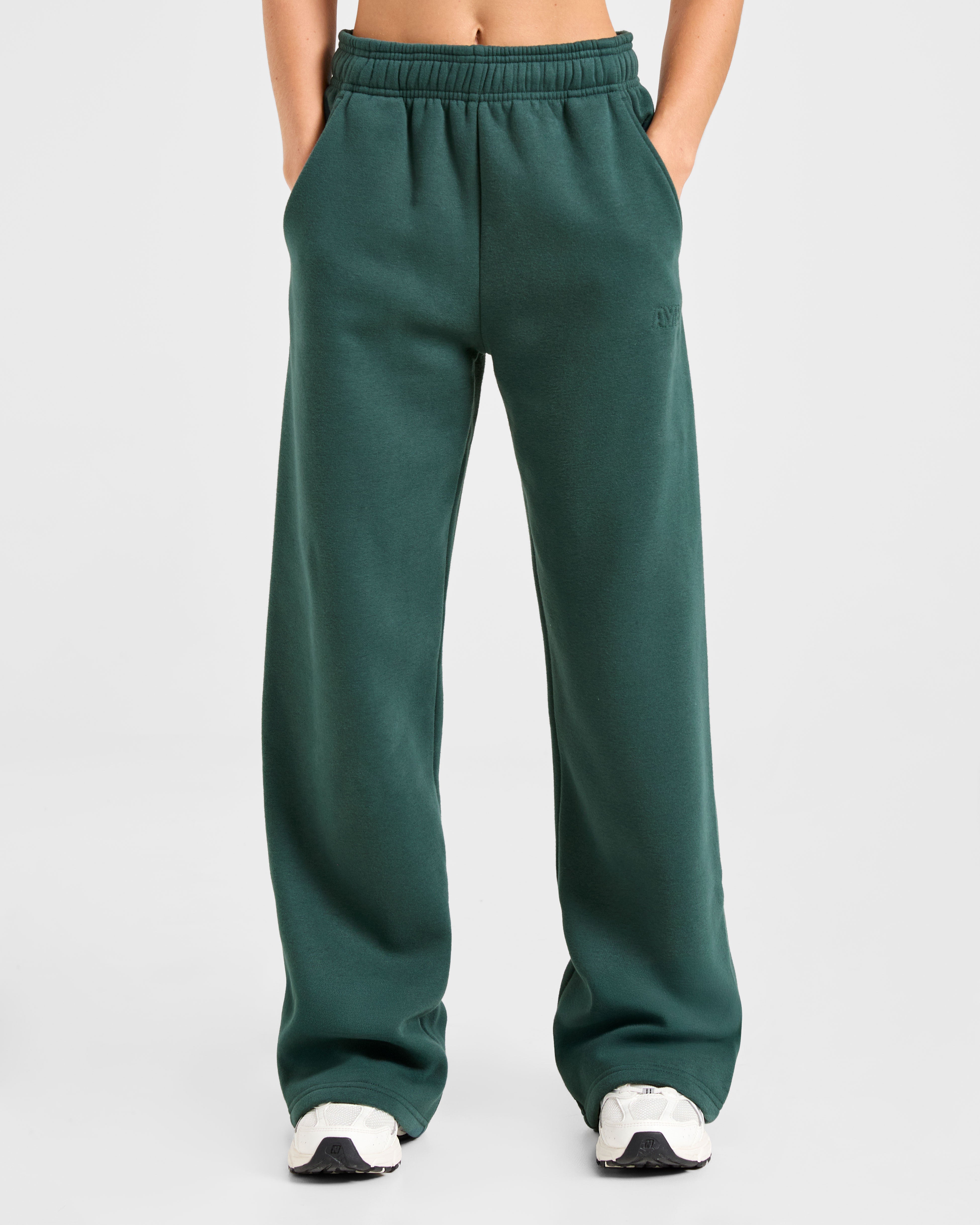 Classic Plush Oversized Straight Leg Joggers - Pine Groen