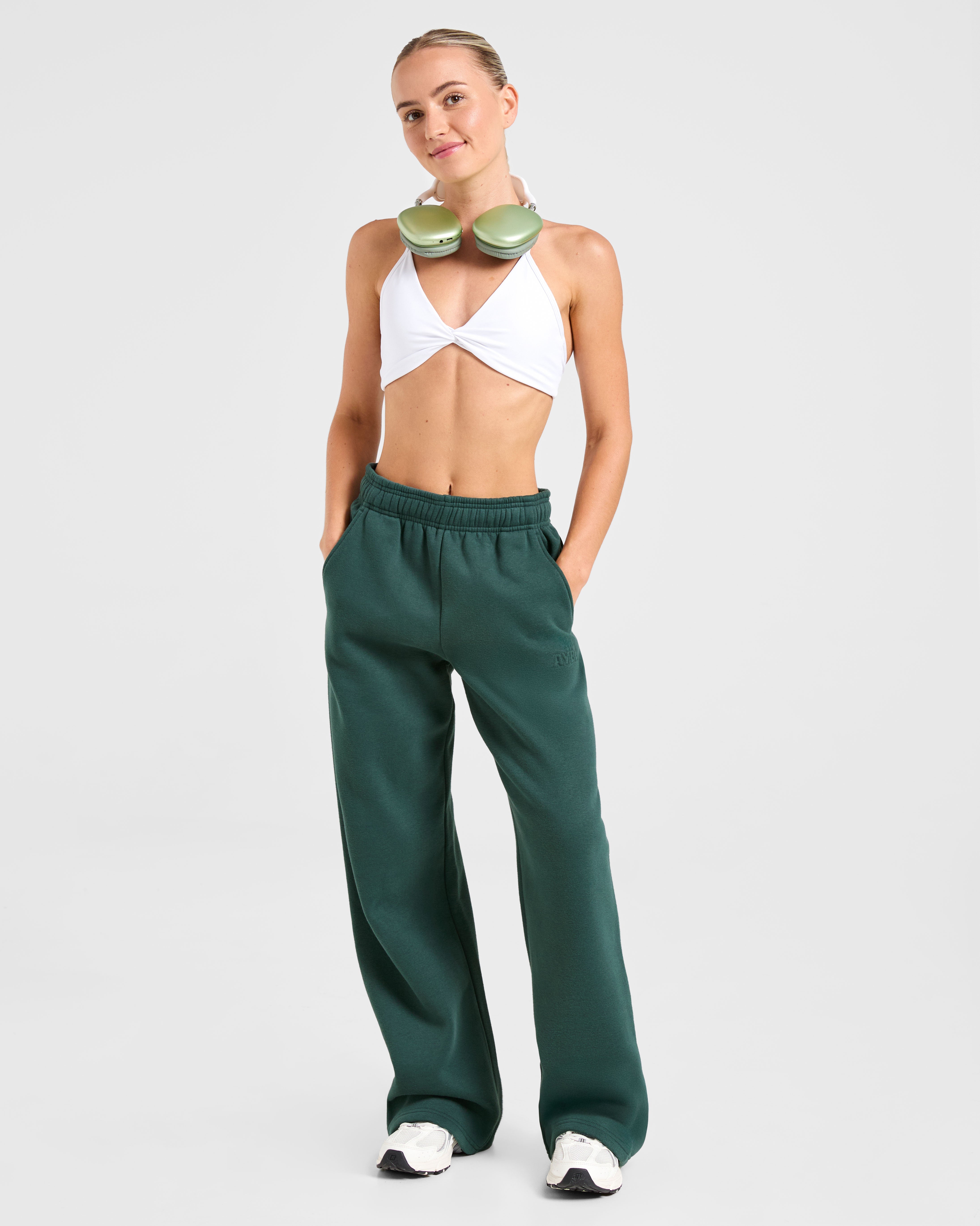Classic Plush Oversized Straight Leg Joggers - Pine Groen