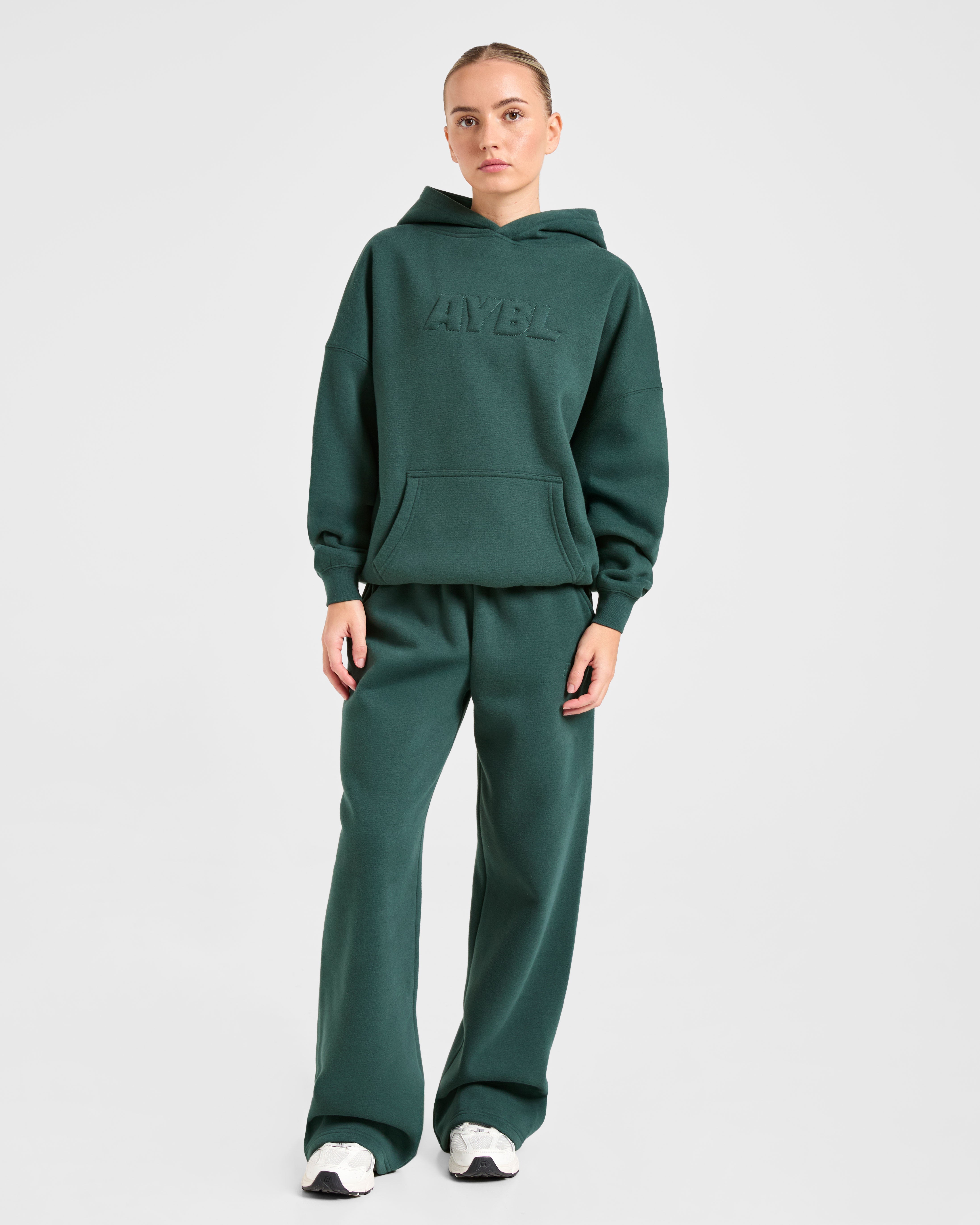 Classic Plush Oversized Straight Leg Joggers - Pine Groen