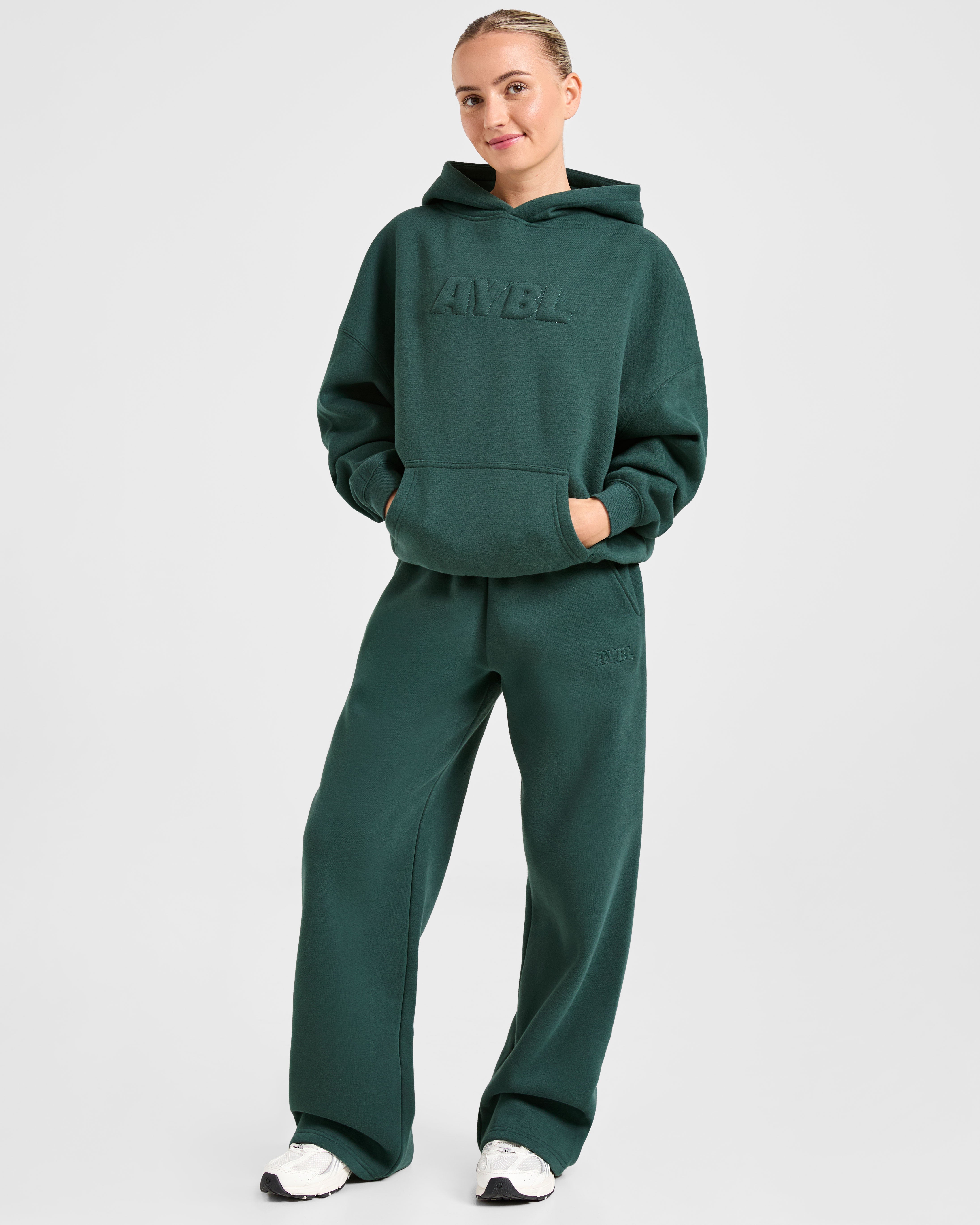 Classic Plush Oversized Straight Leg Joggers - Pine Groen