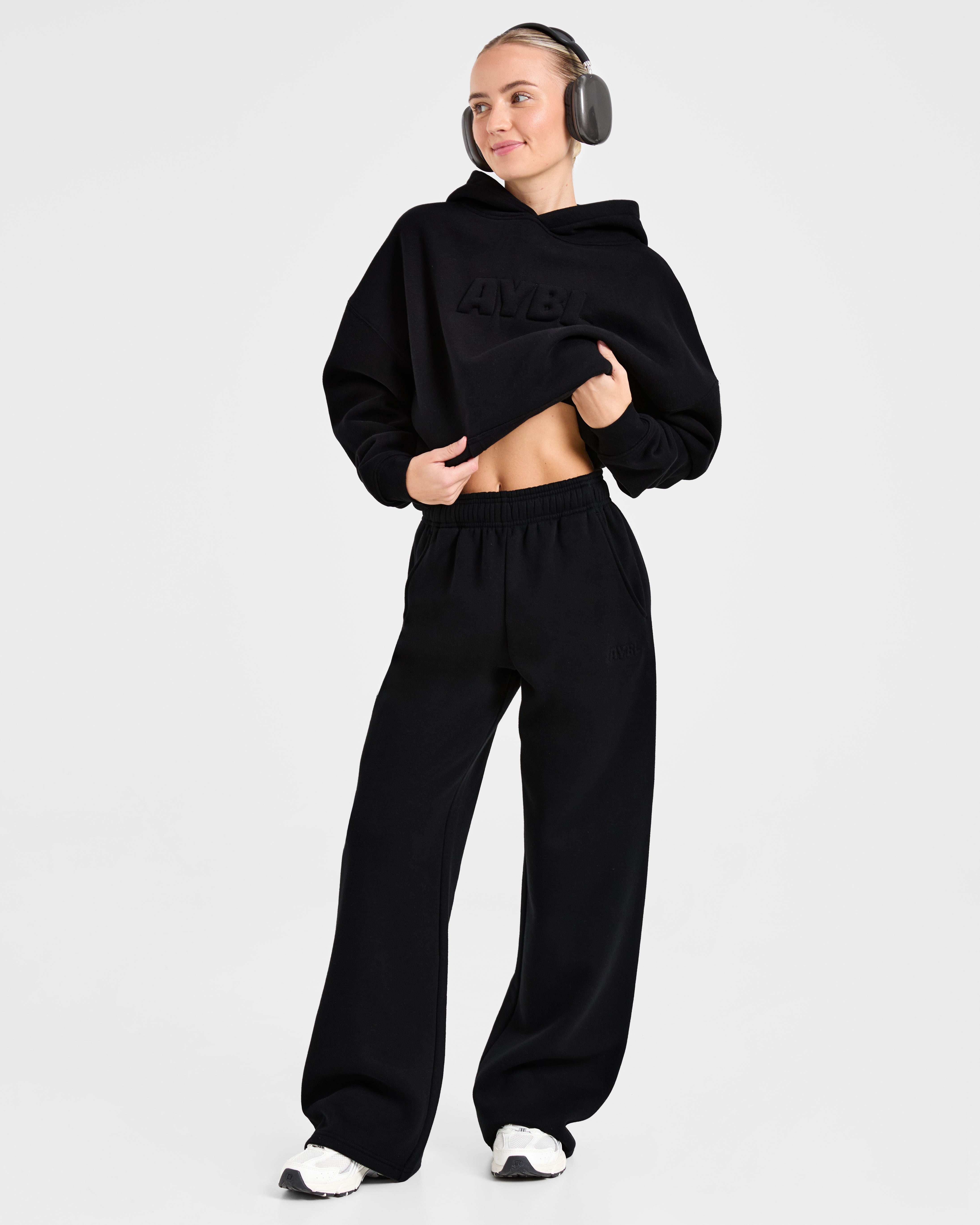 Classic Plush Oversized Straight Leg Joggers - Zwart