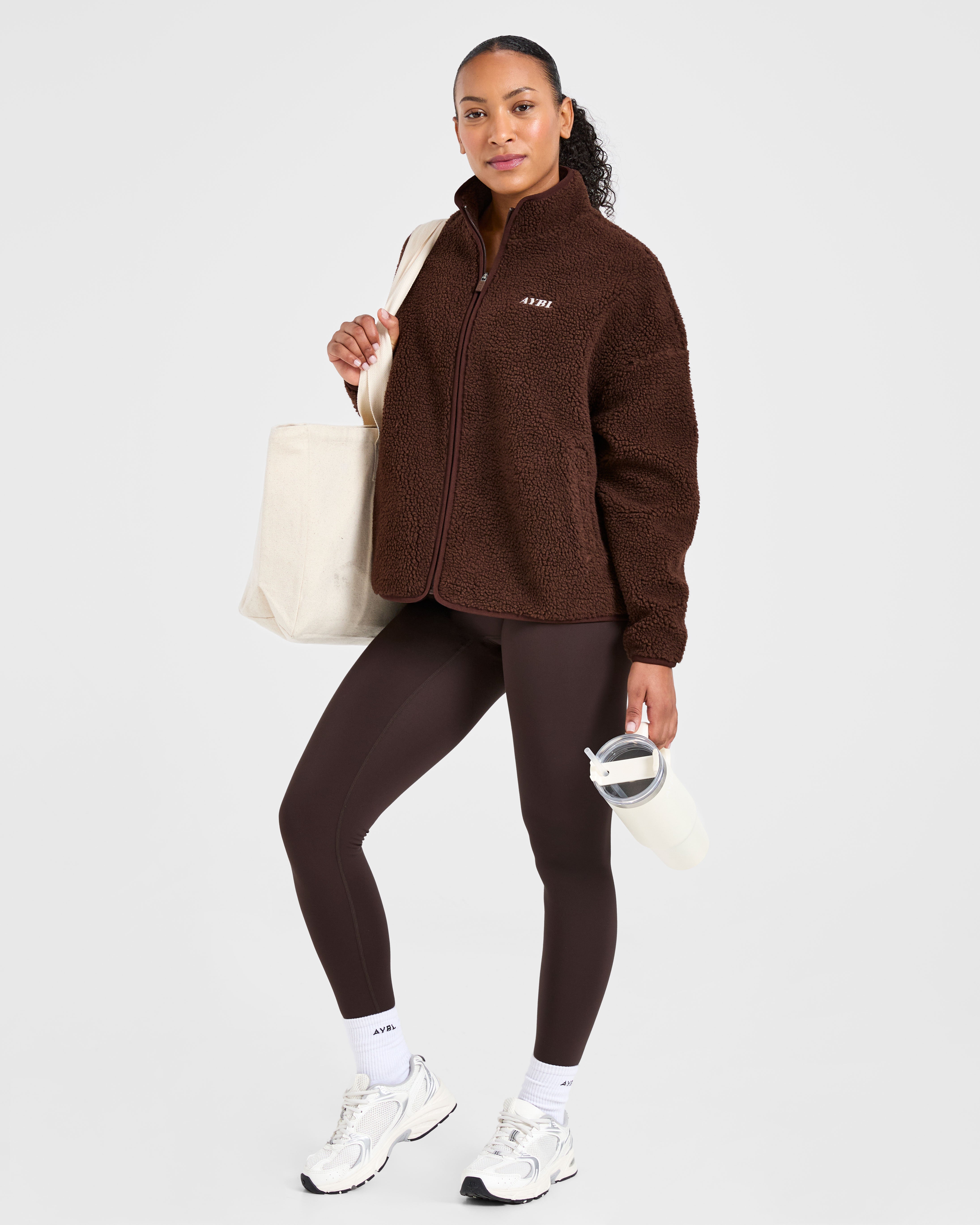 Oversized Zip Up Fleece Jacket - Bruin