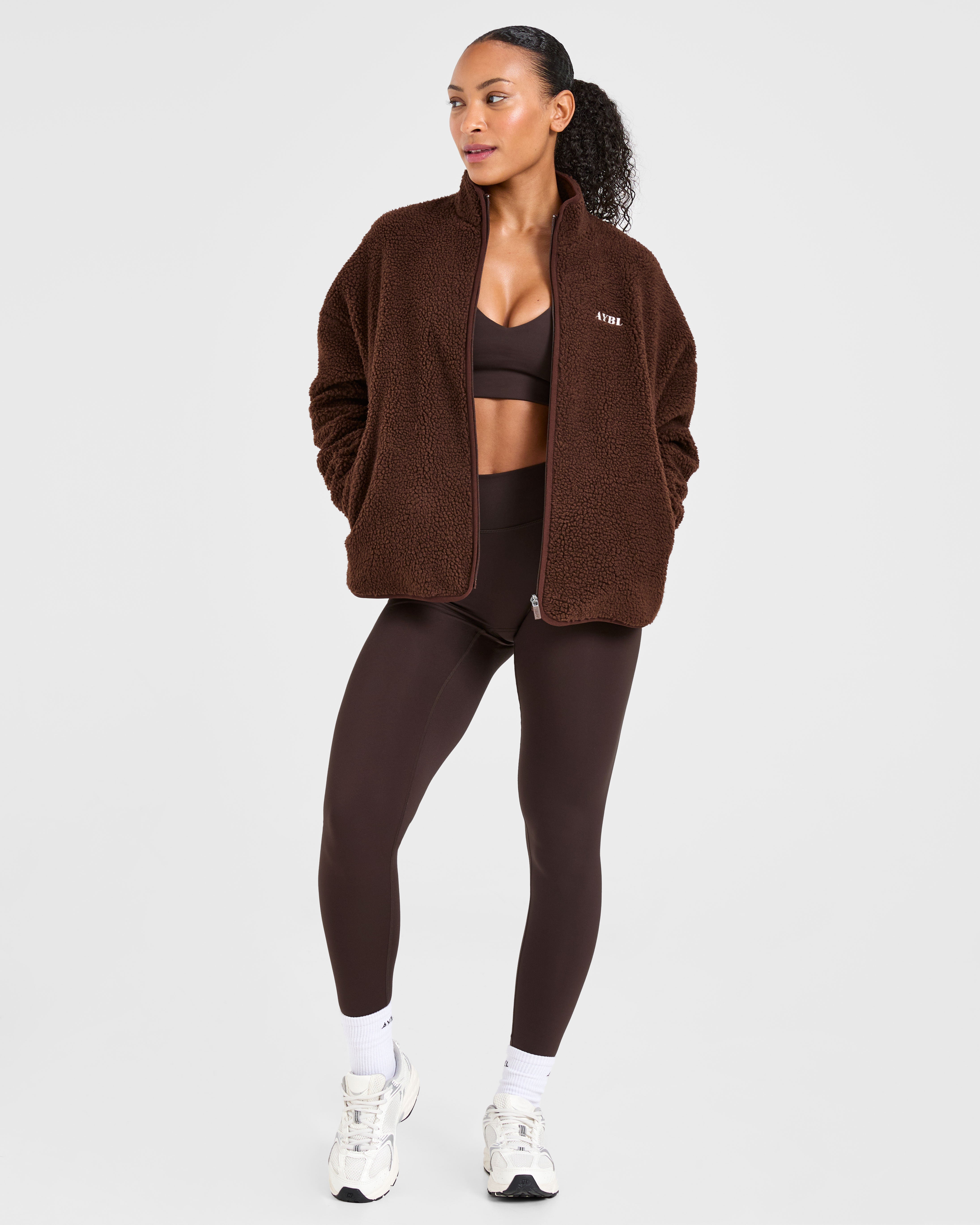 Oversized Zip Up Fleece Jacket - Bruin