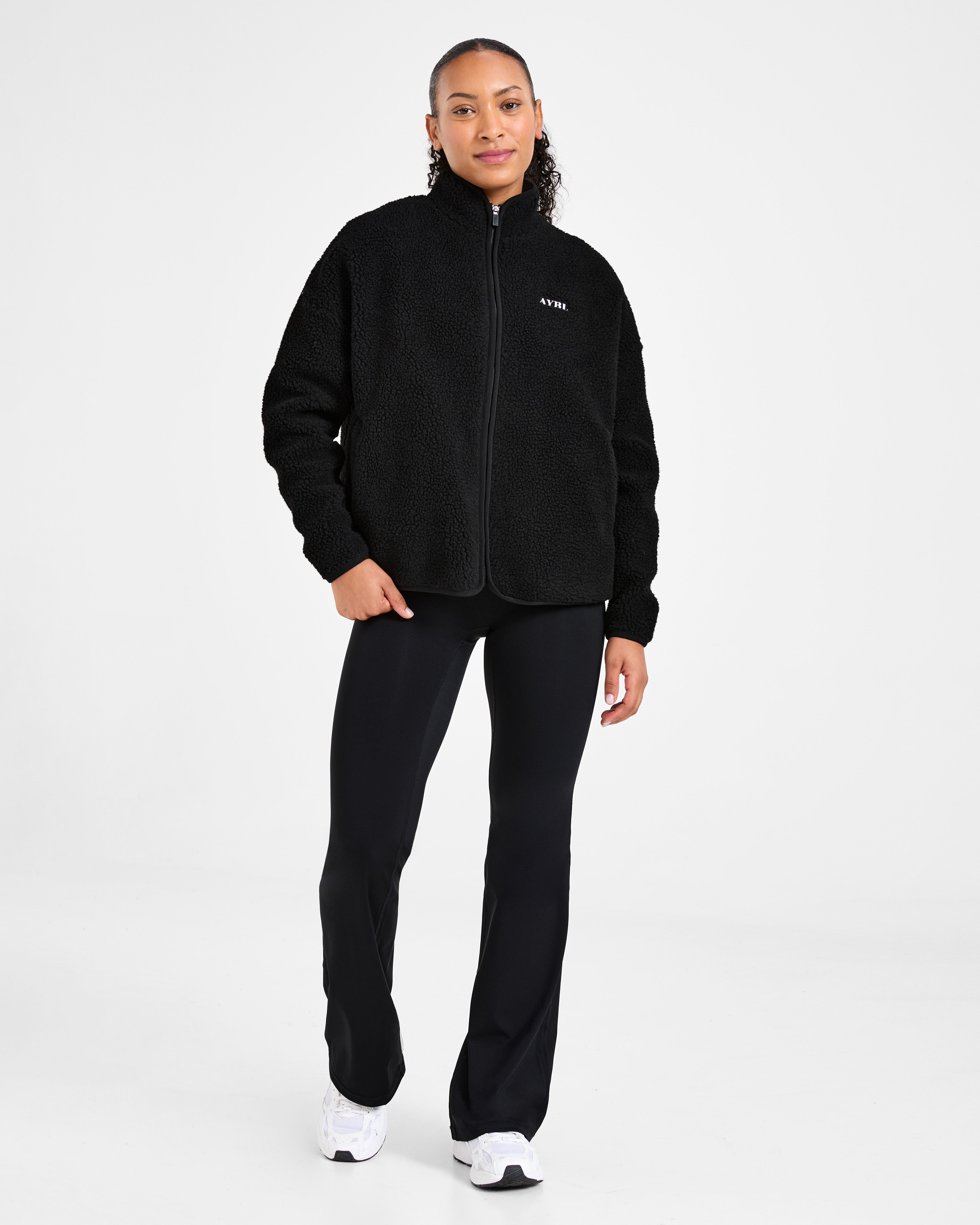 Oversized Zip Up Fleece Jacket - Zwart