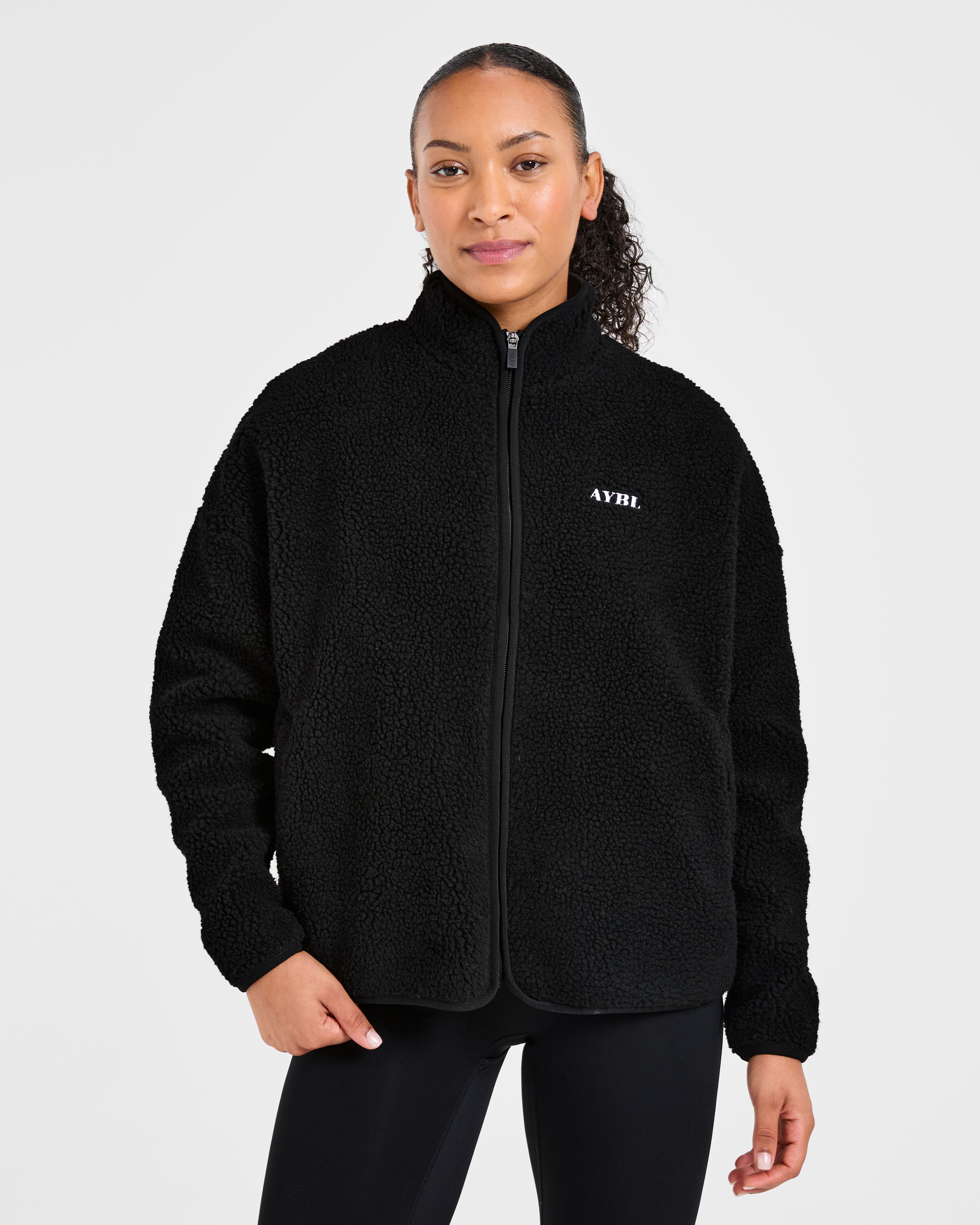 Oversized Zip Up Fleece Jacket - Zwart