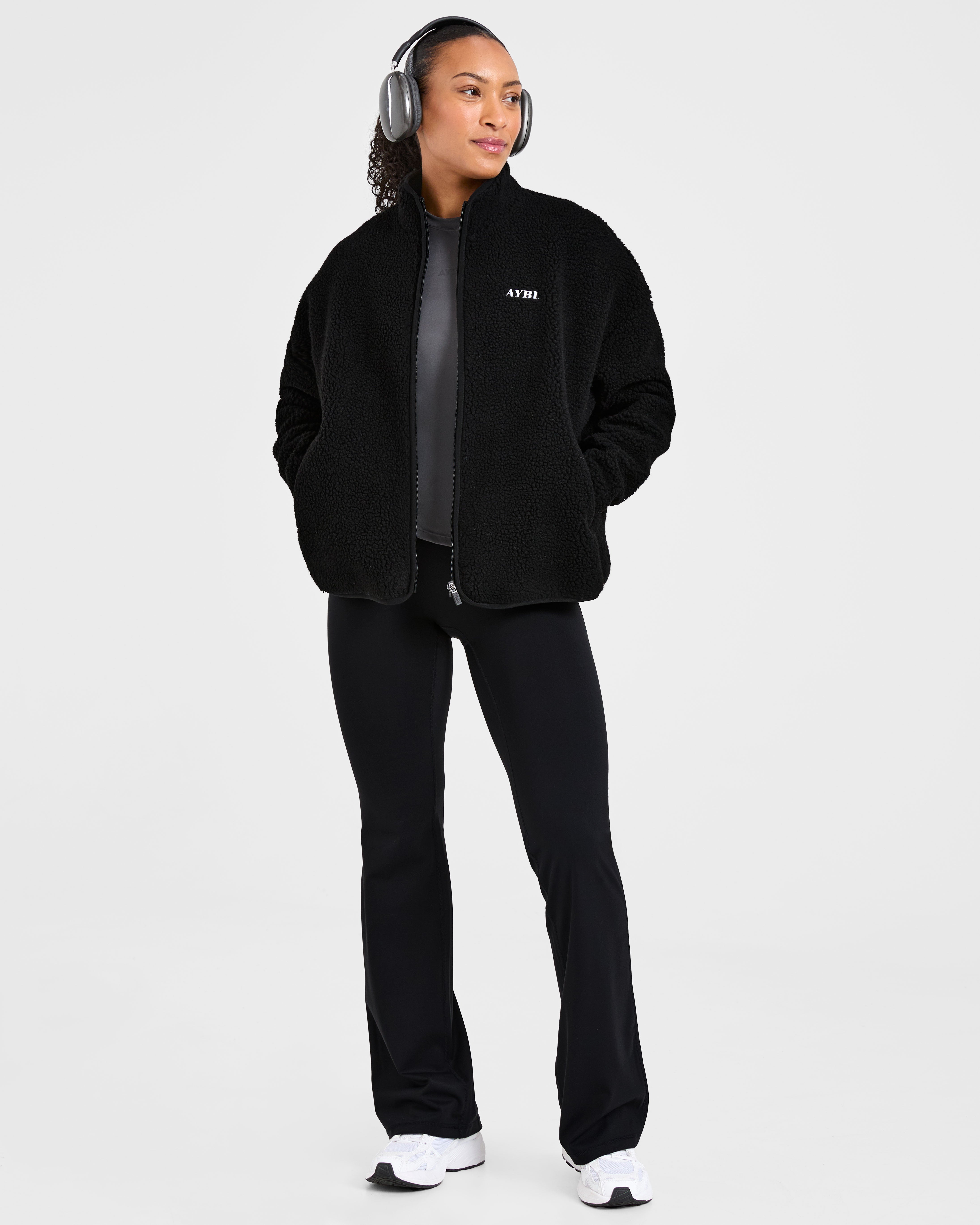 Oversized Zip Up Fleece Jacket - Zwart