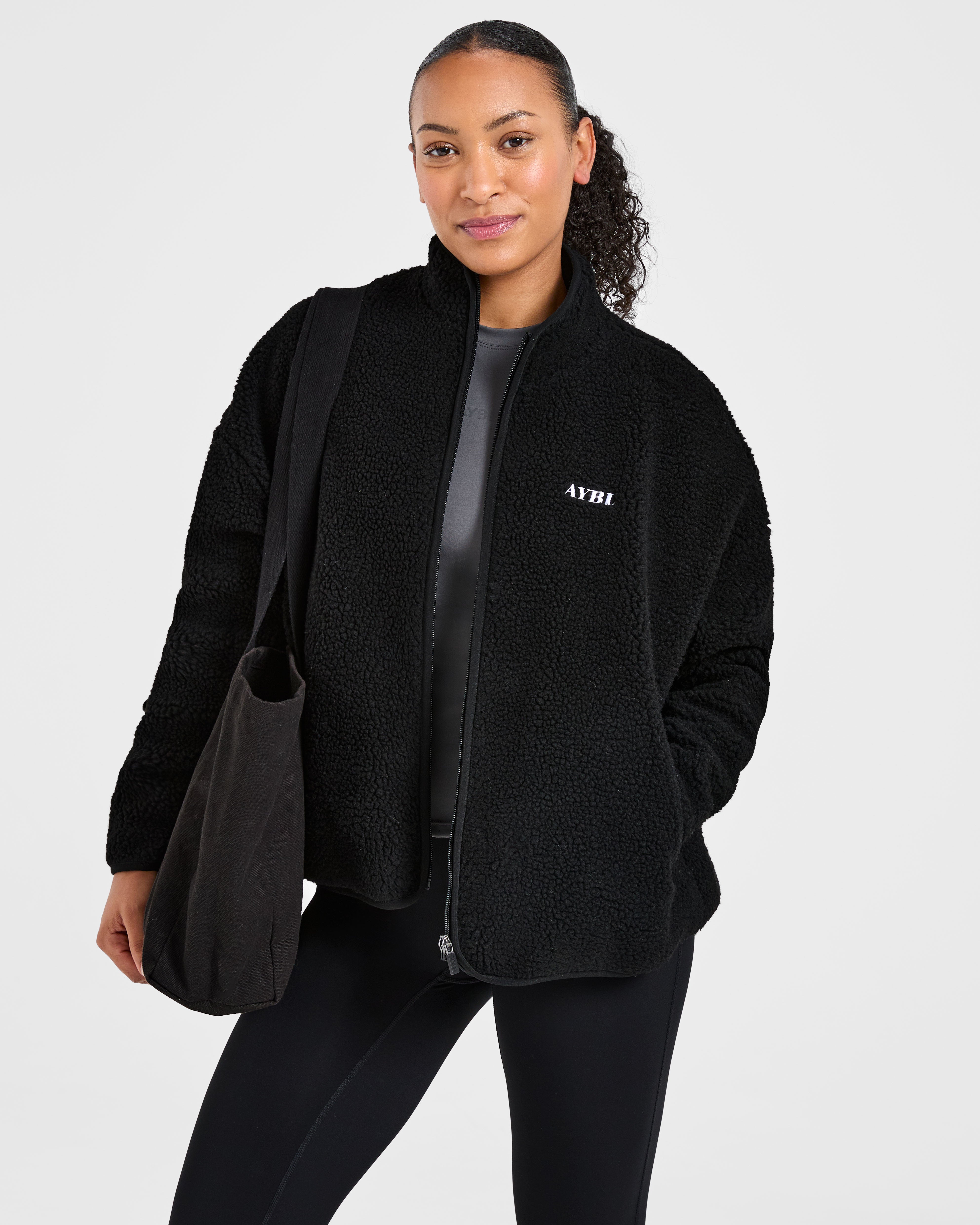 Oversized Zip Up Fleece Jacket - Zwart