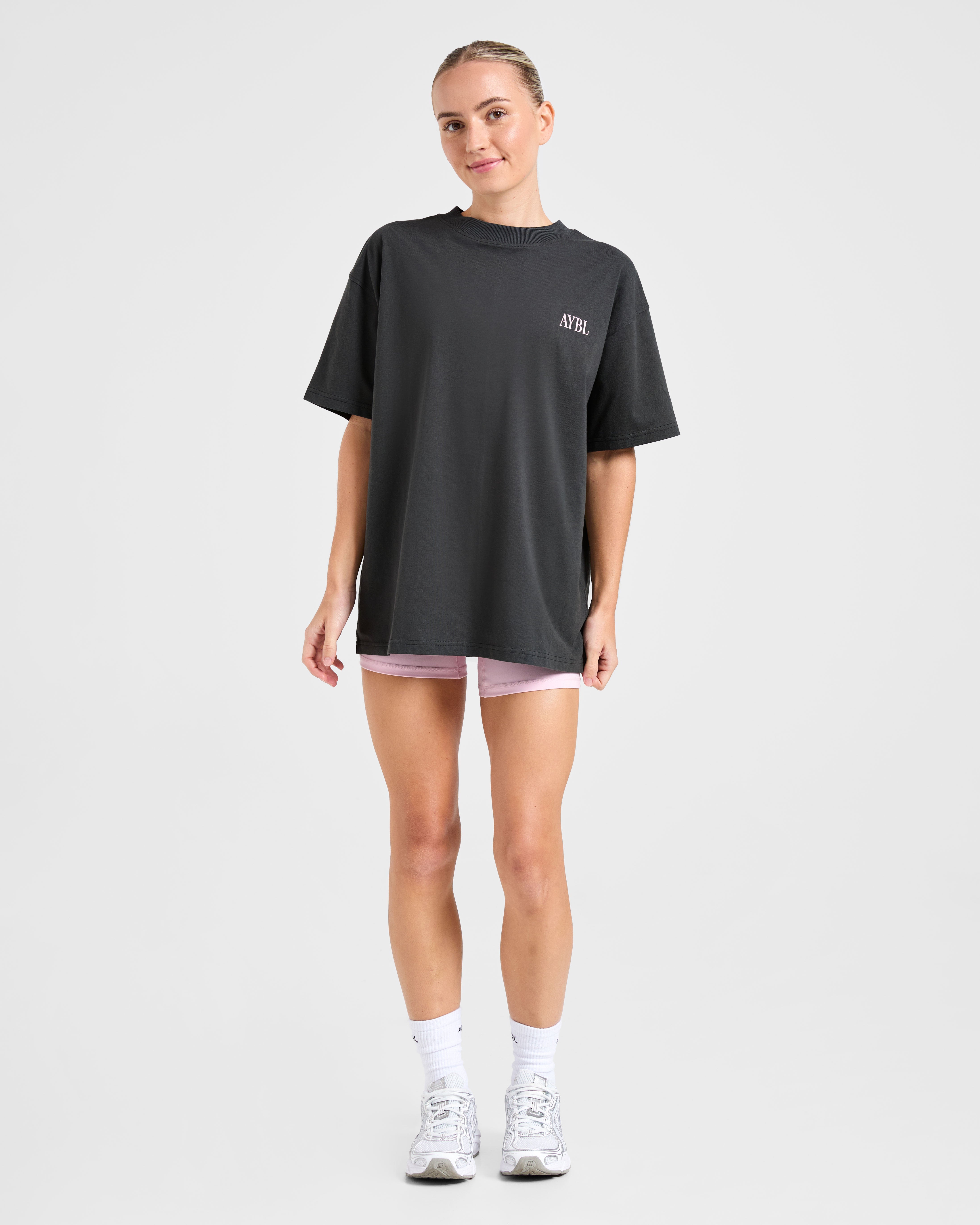 AYBL Strength Studio Oversized T Shirt - Charcoal/Roze