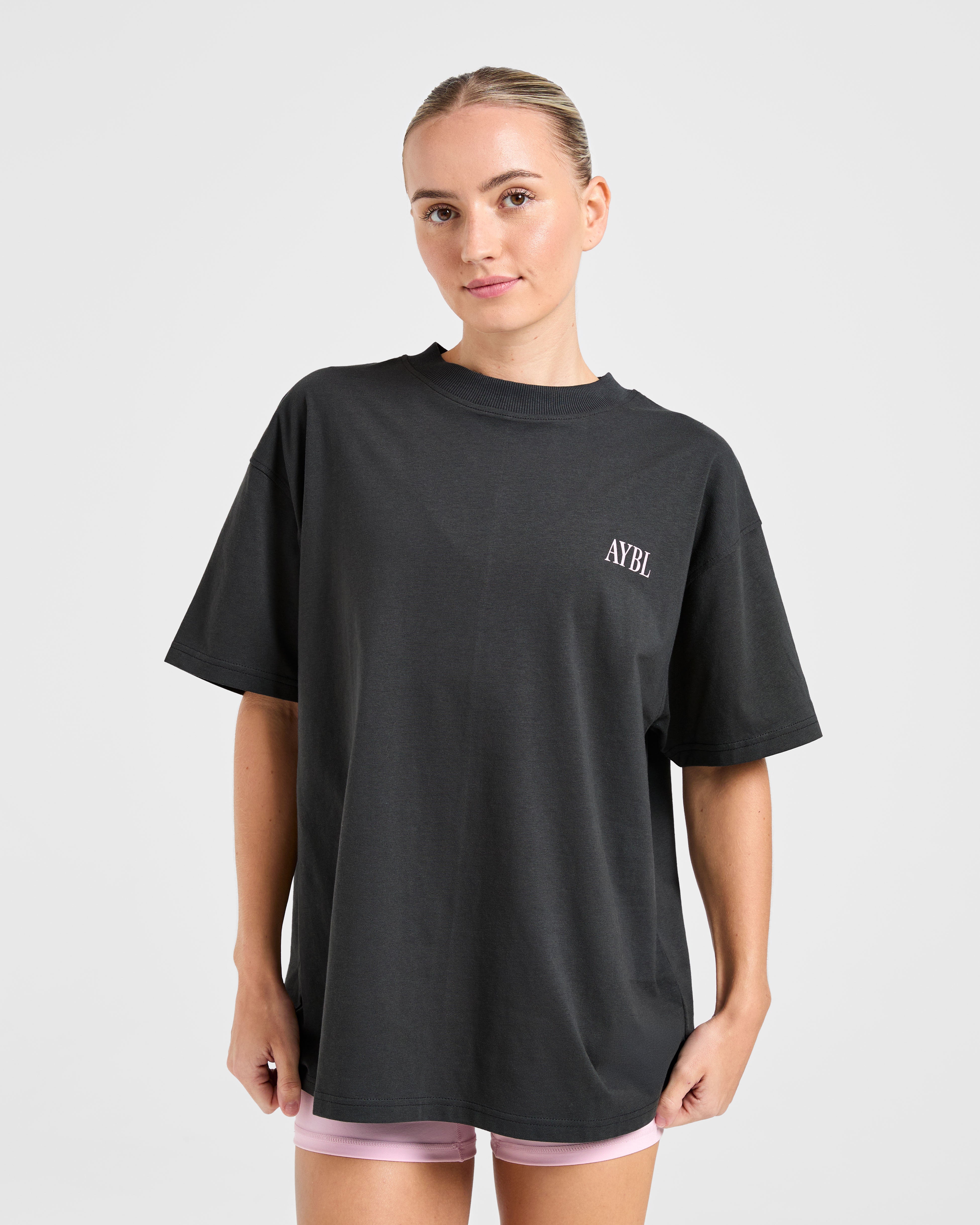 AYBL Strength Studio Oversized T Shirt - Charcoal/Roze