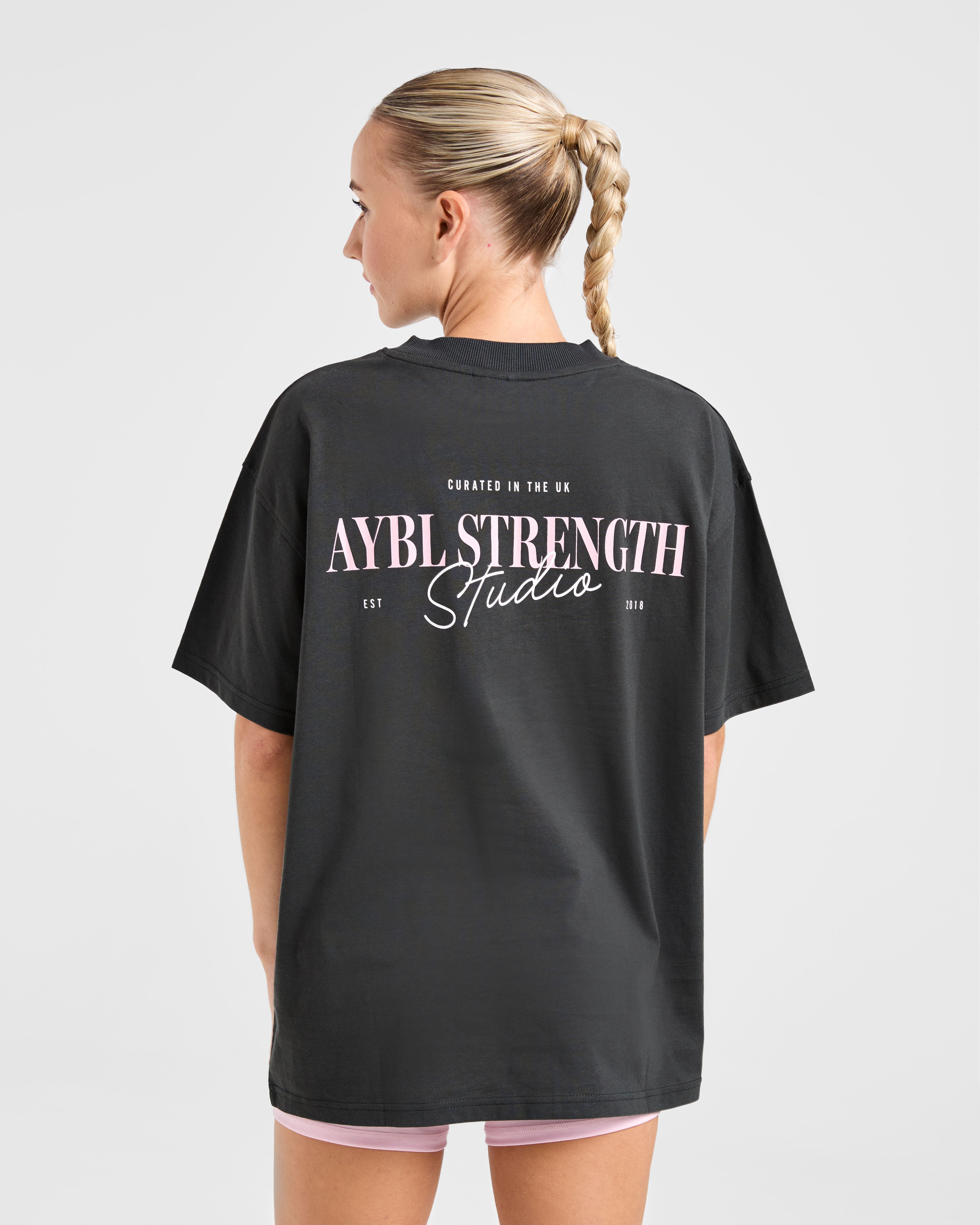 AYBL Strength Studio Oversized T Shirt - Charcoal/Roze