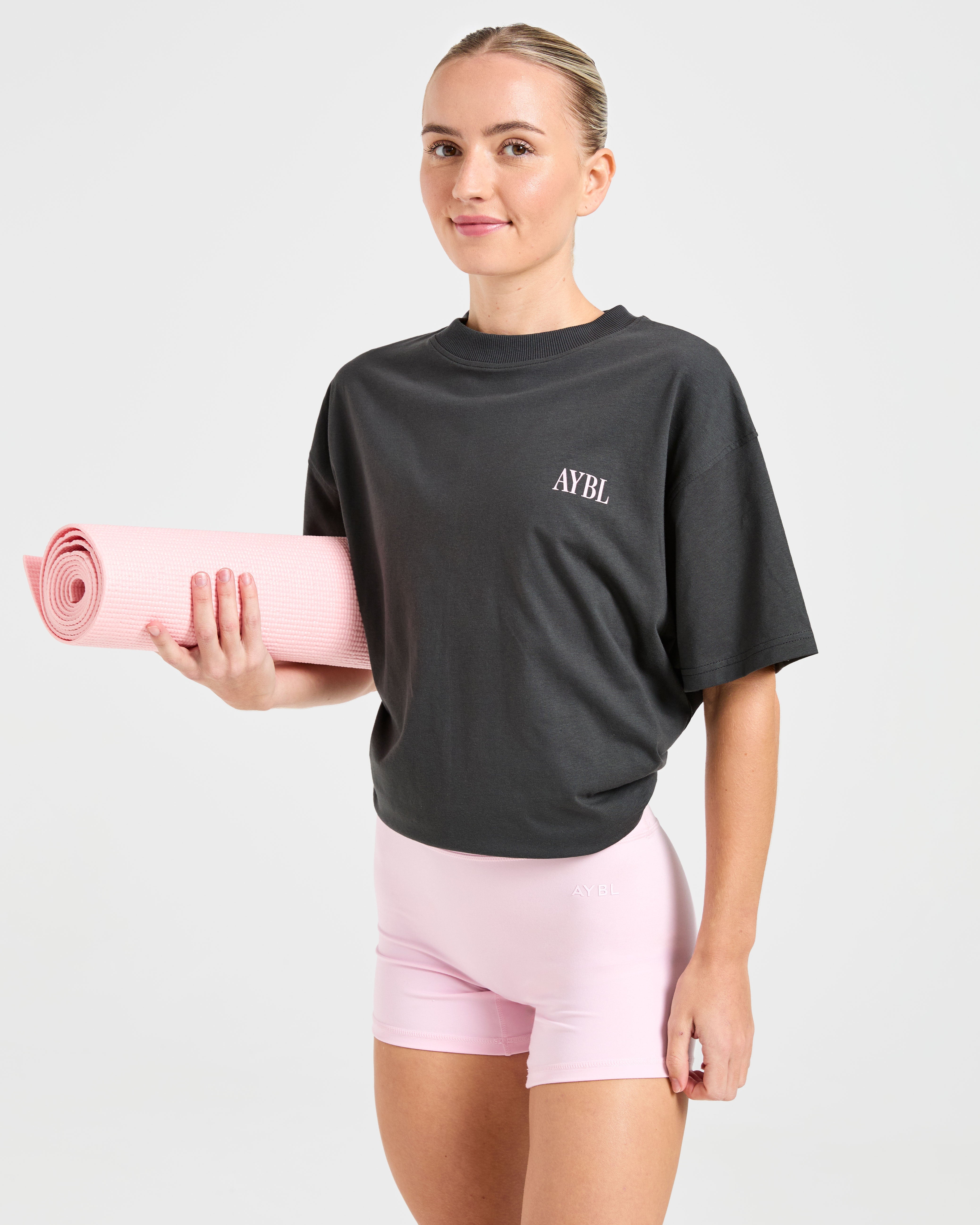 AYBL Strength Studio Oversized T Shirt - Charcoal/Roze