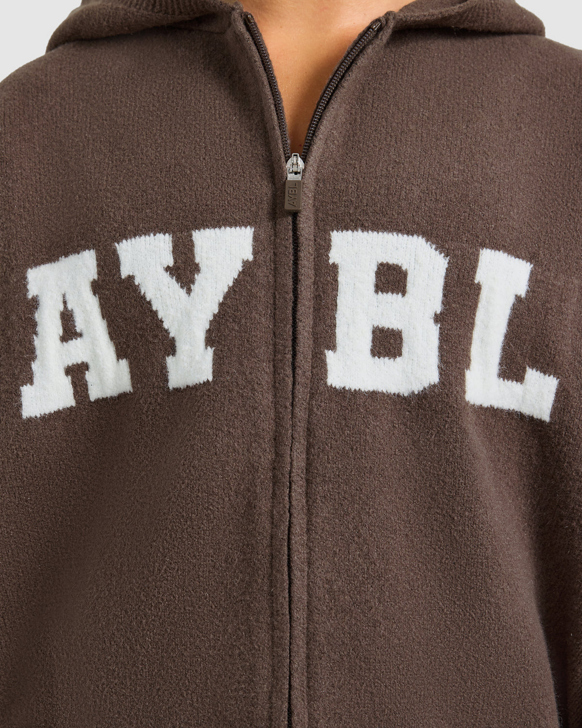 Varsity Oversized Knitted Zip Up Hoodie - Bruin
