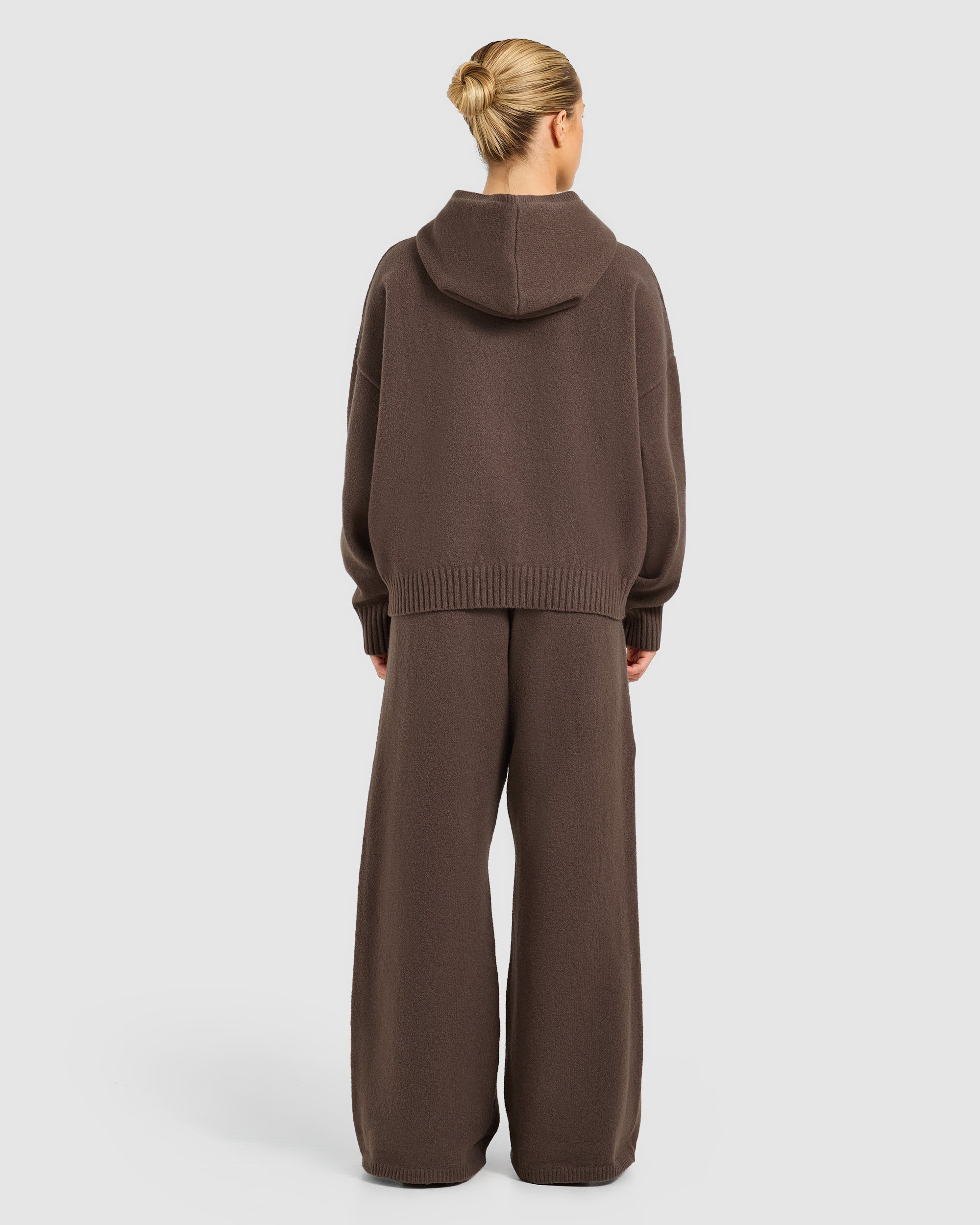 Varsity Oversized Knitted Zip Up Hoodie - Bruin