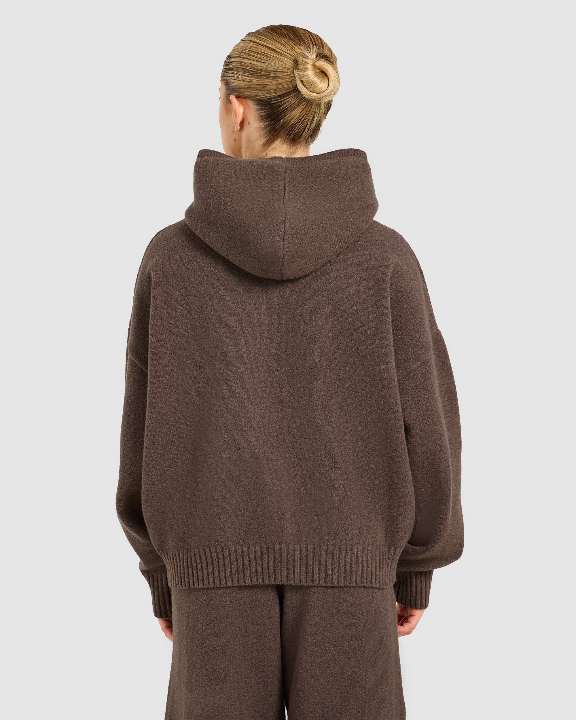 Varsity Oversized Knitted Zip Up Hoodie - Bruin