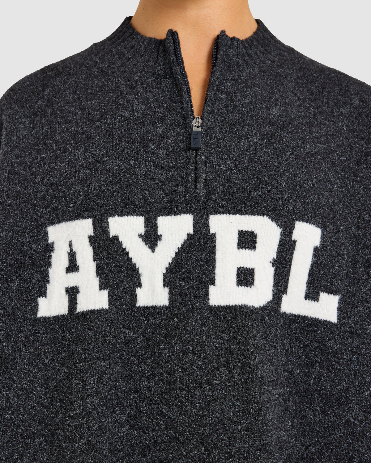 Varsity Oversized Knitted 1/4 Zip Pullover - Charcoal