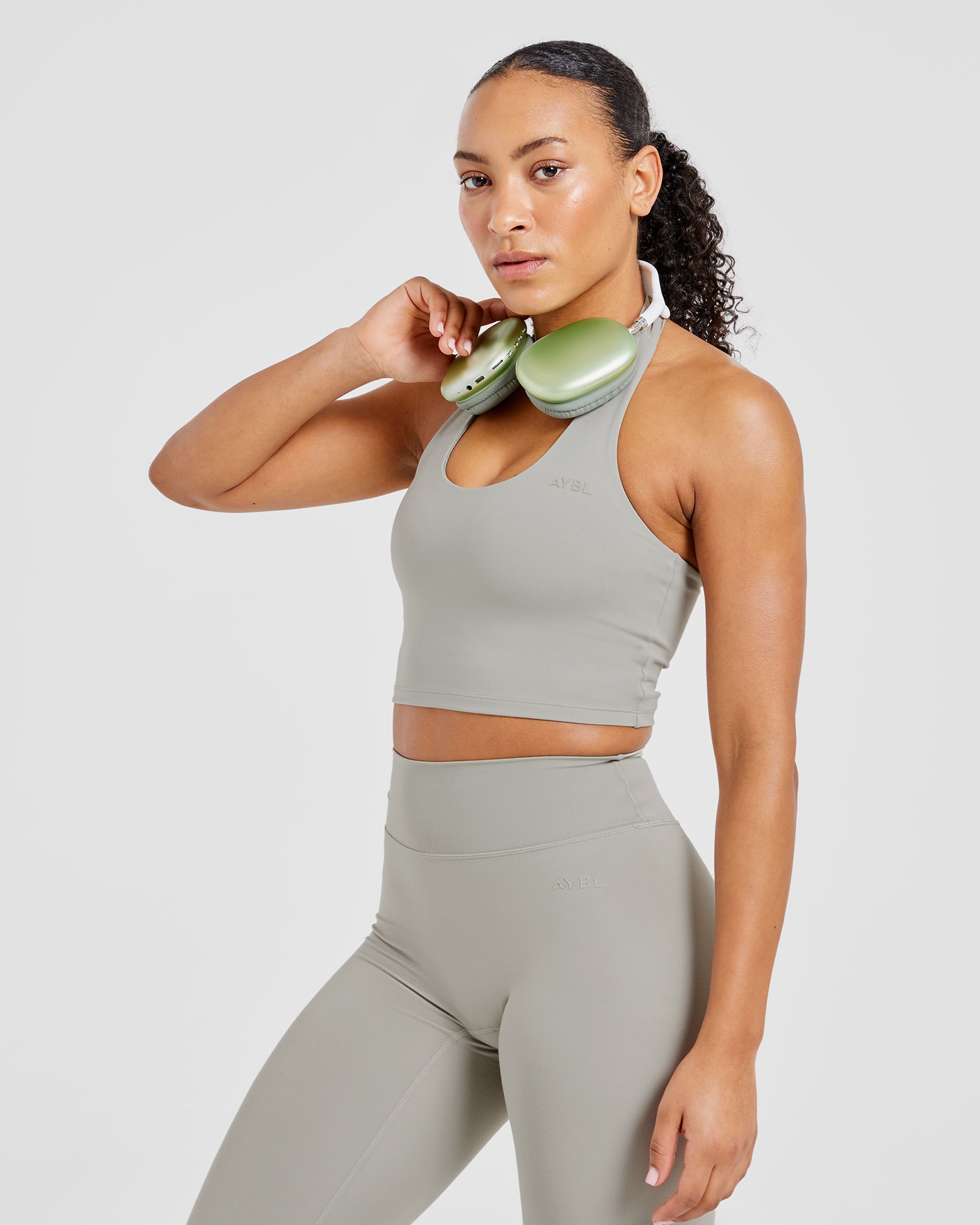 Staple Halterneck Crop Top -  Washed Olive