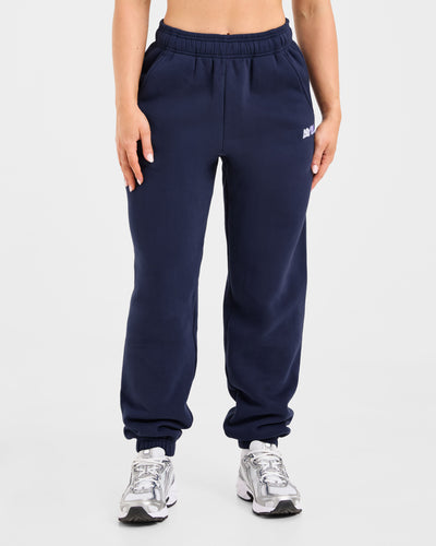 Retro Embroidered Oversized Joggers - Navy