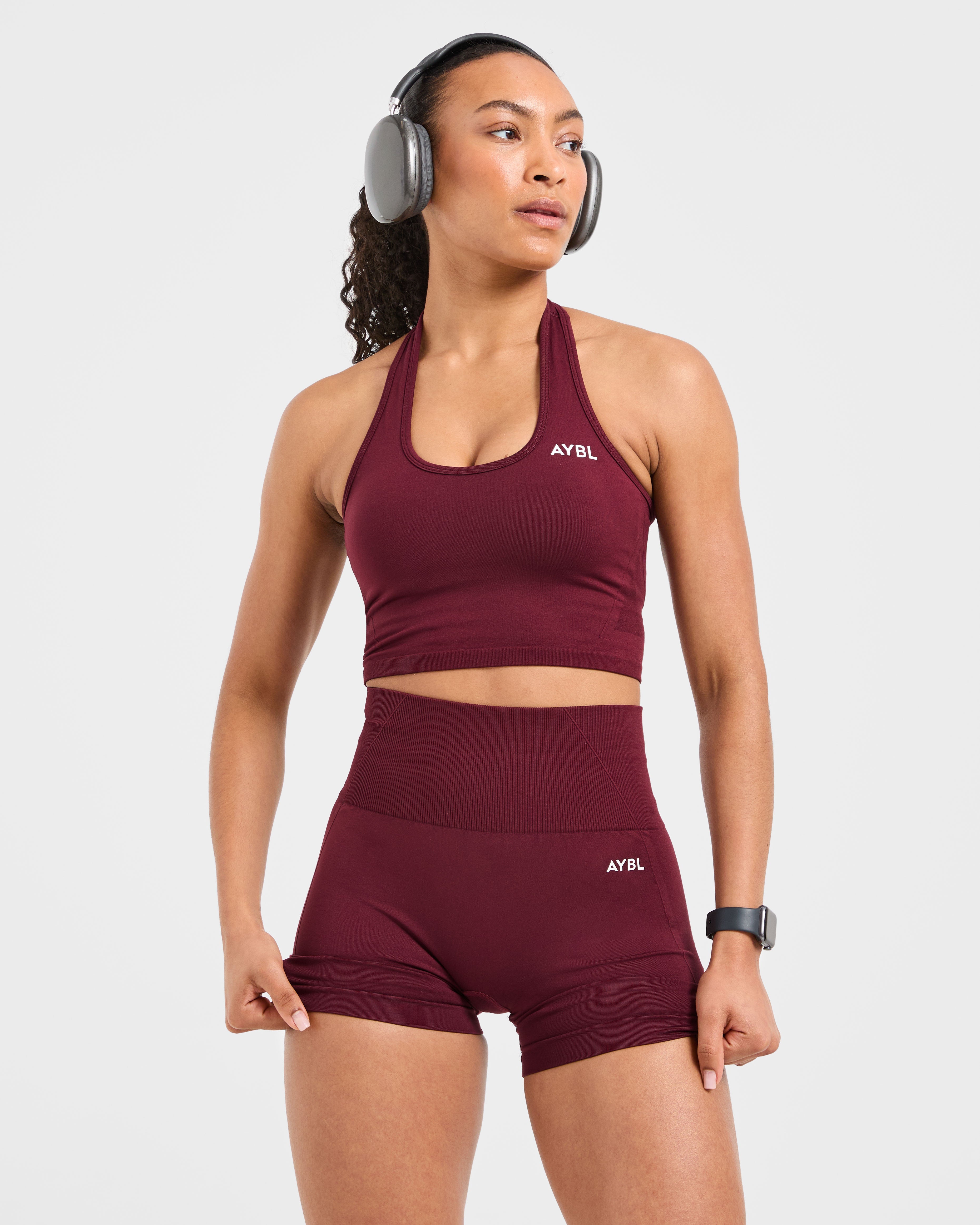 Empower Seamless Halterneck Crop Top - Rood Wine