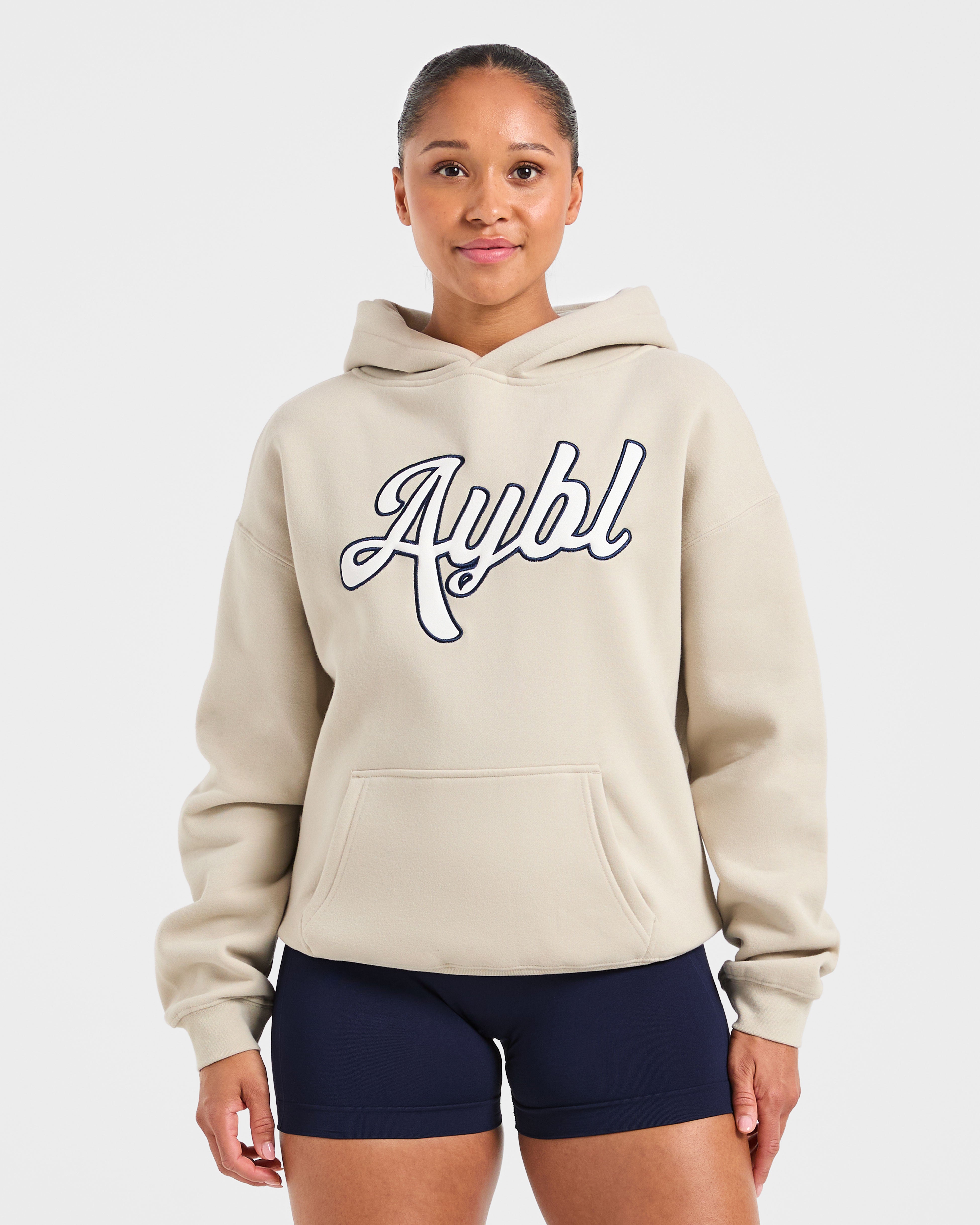 Script Embroidered Oversized Hoodie - Zand/Navy