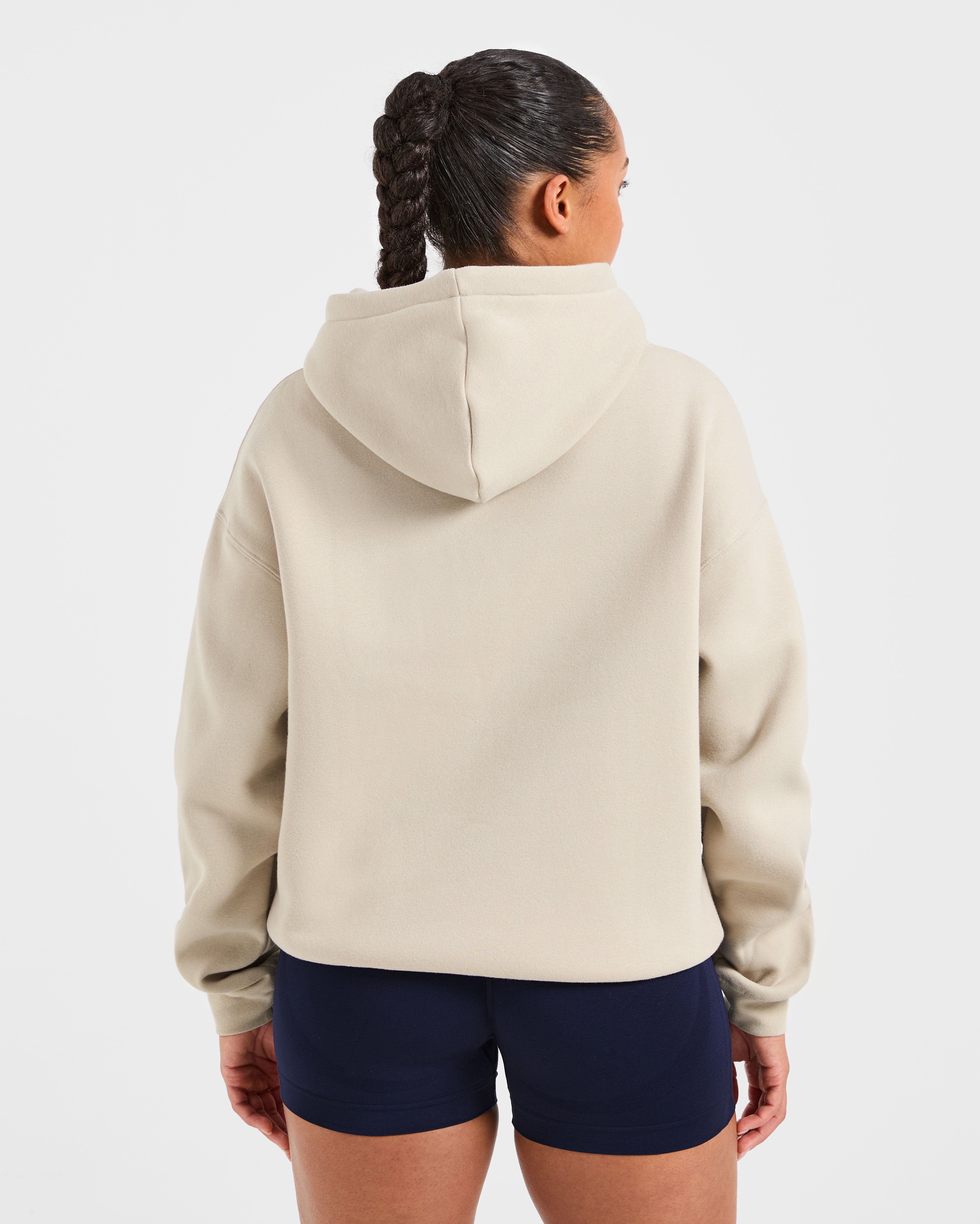 Script Embroidered Oversized Hoodie - Zand/Navy