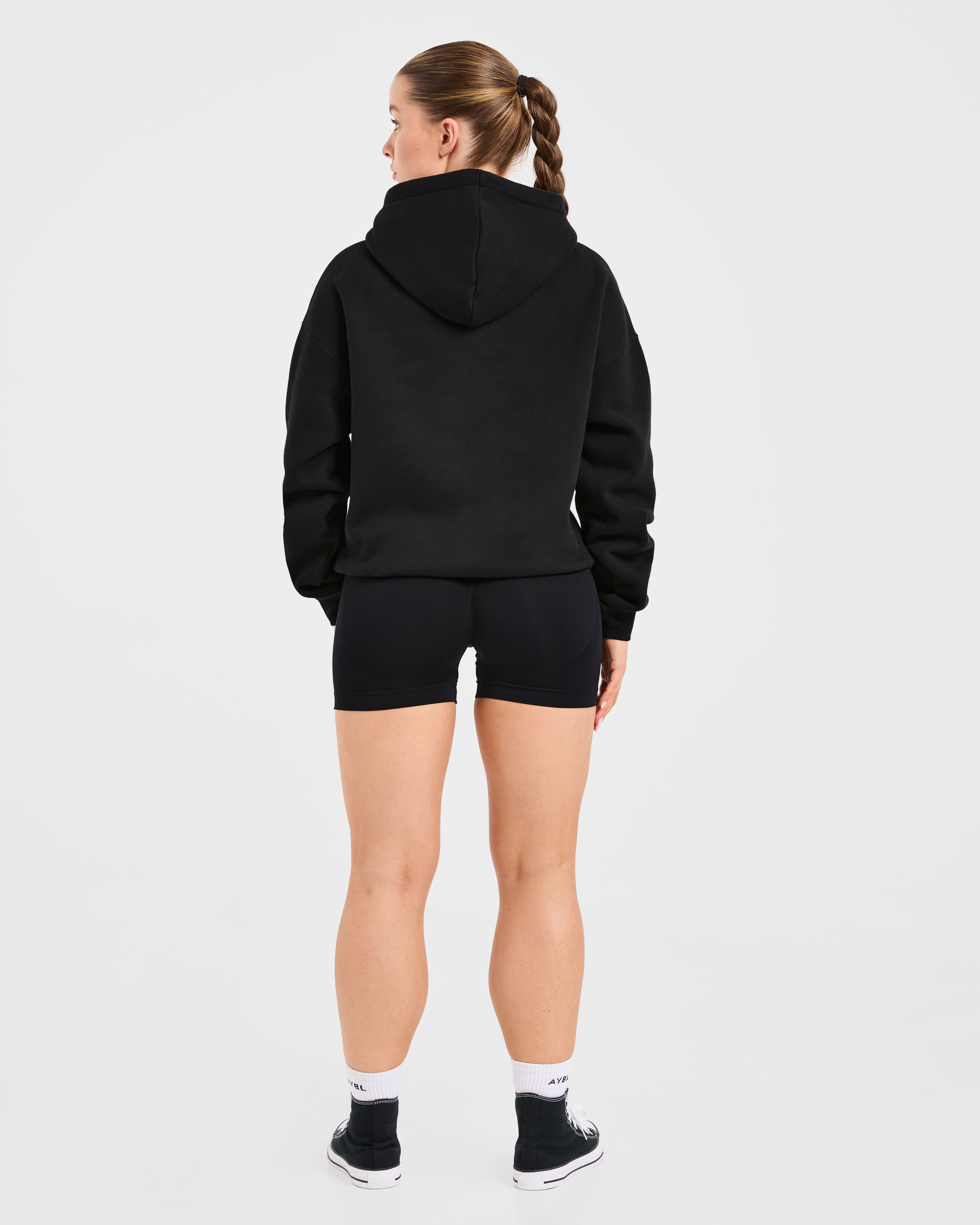 Script Embroidered Oversized Hoodie - Zwart