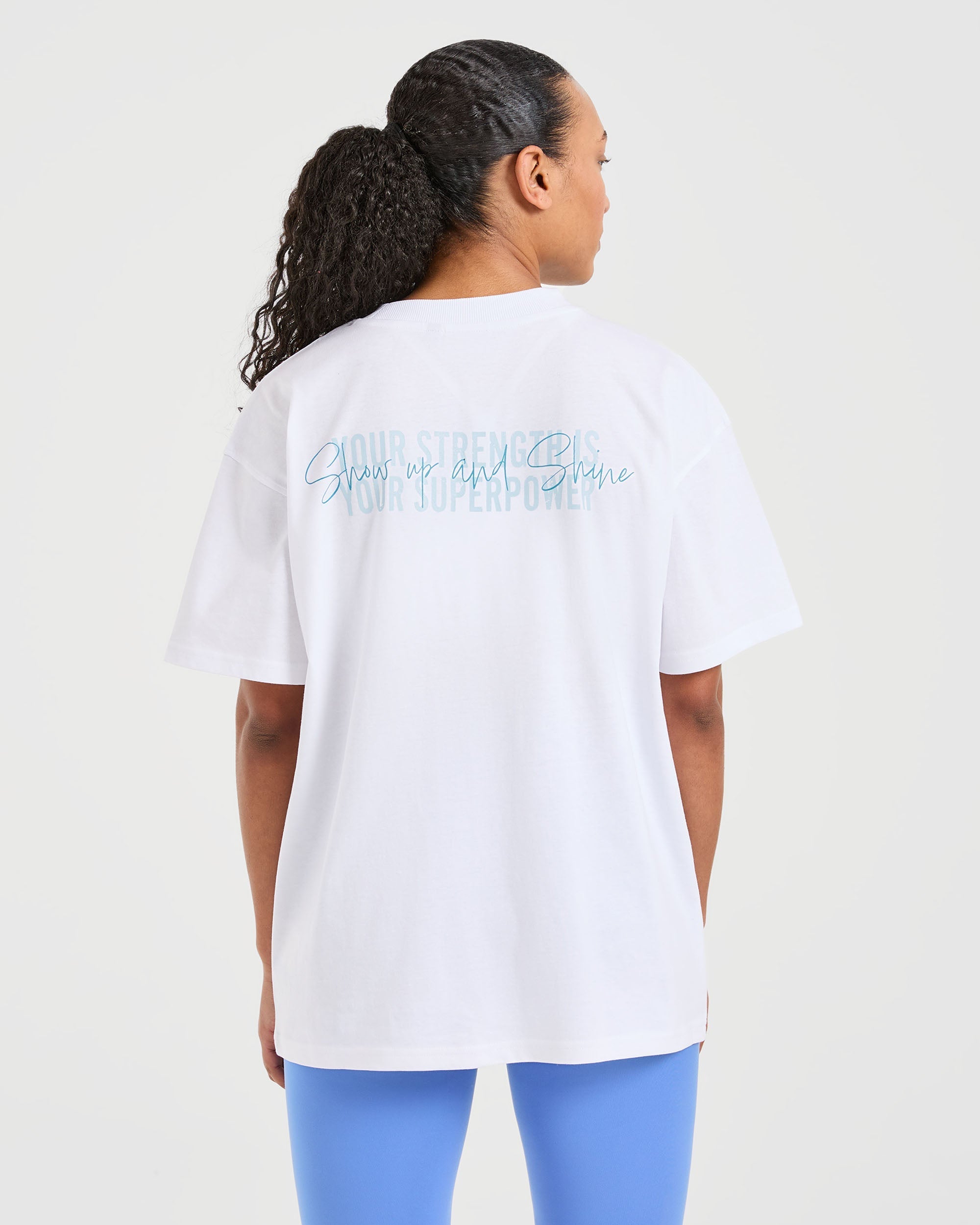 Show Up Oversized T Shirt - Wit/Blauw