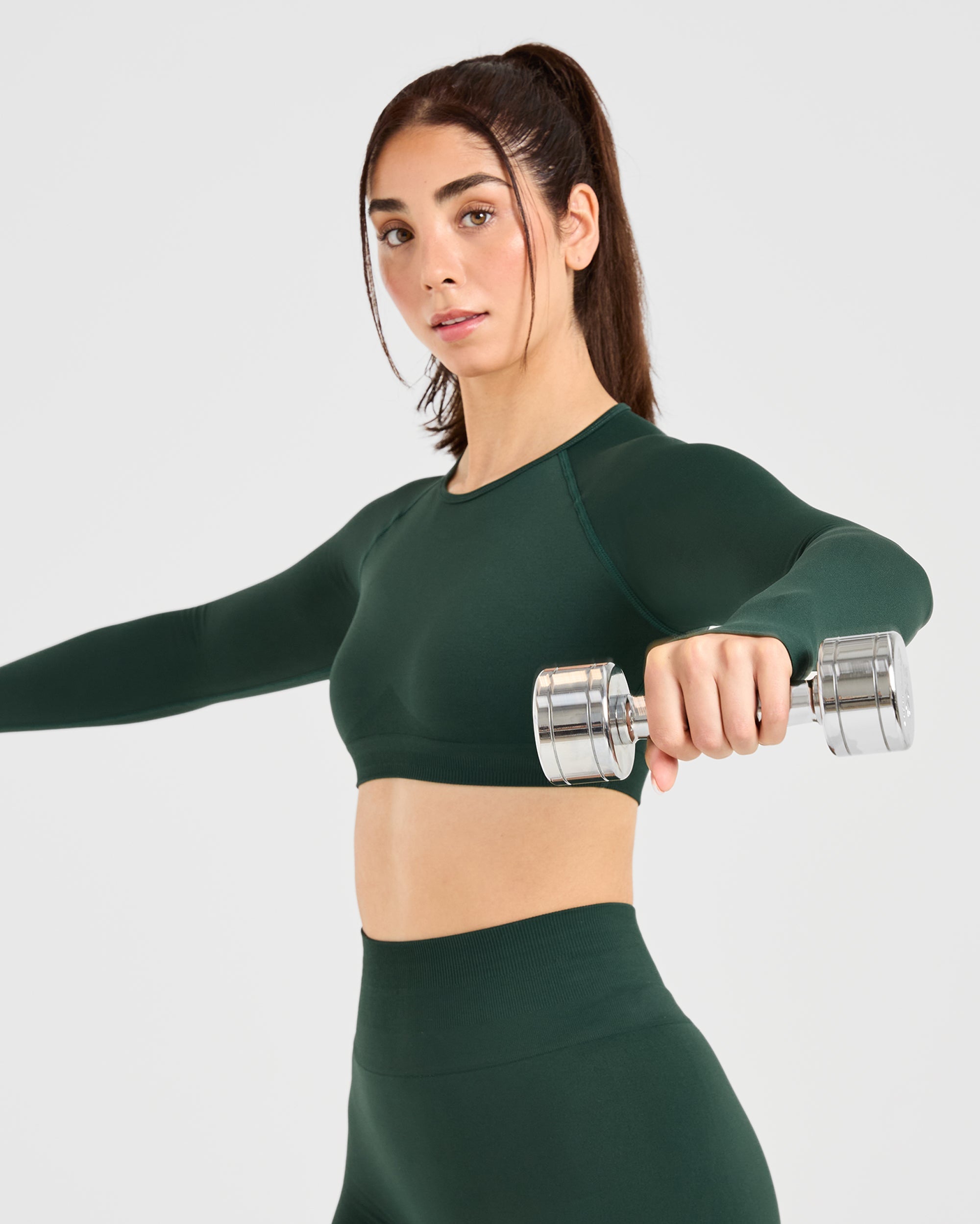 Power Seamless Long Sleeve Crop Top - Evergreen