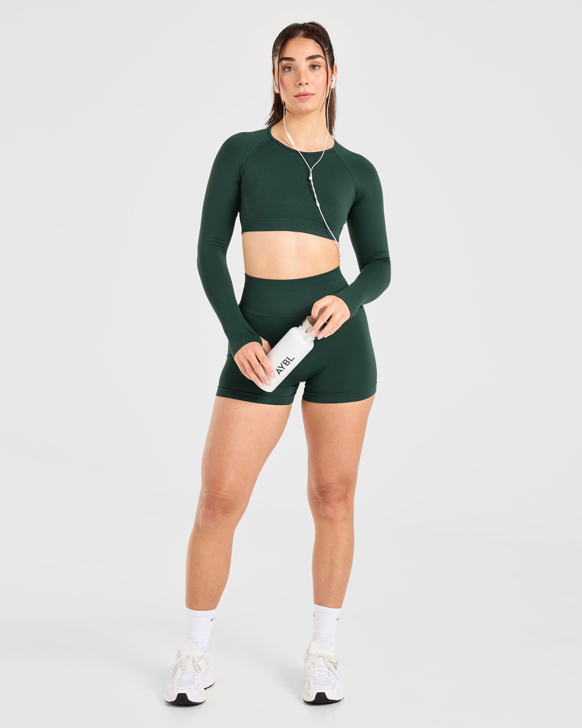 Power Seamless Long Sleeve Crop Top - Evergreen