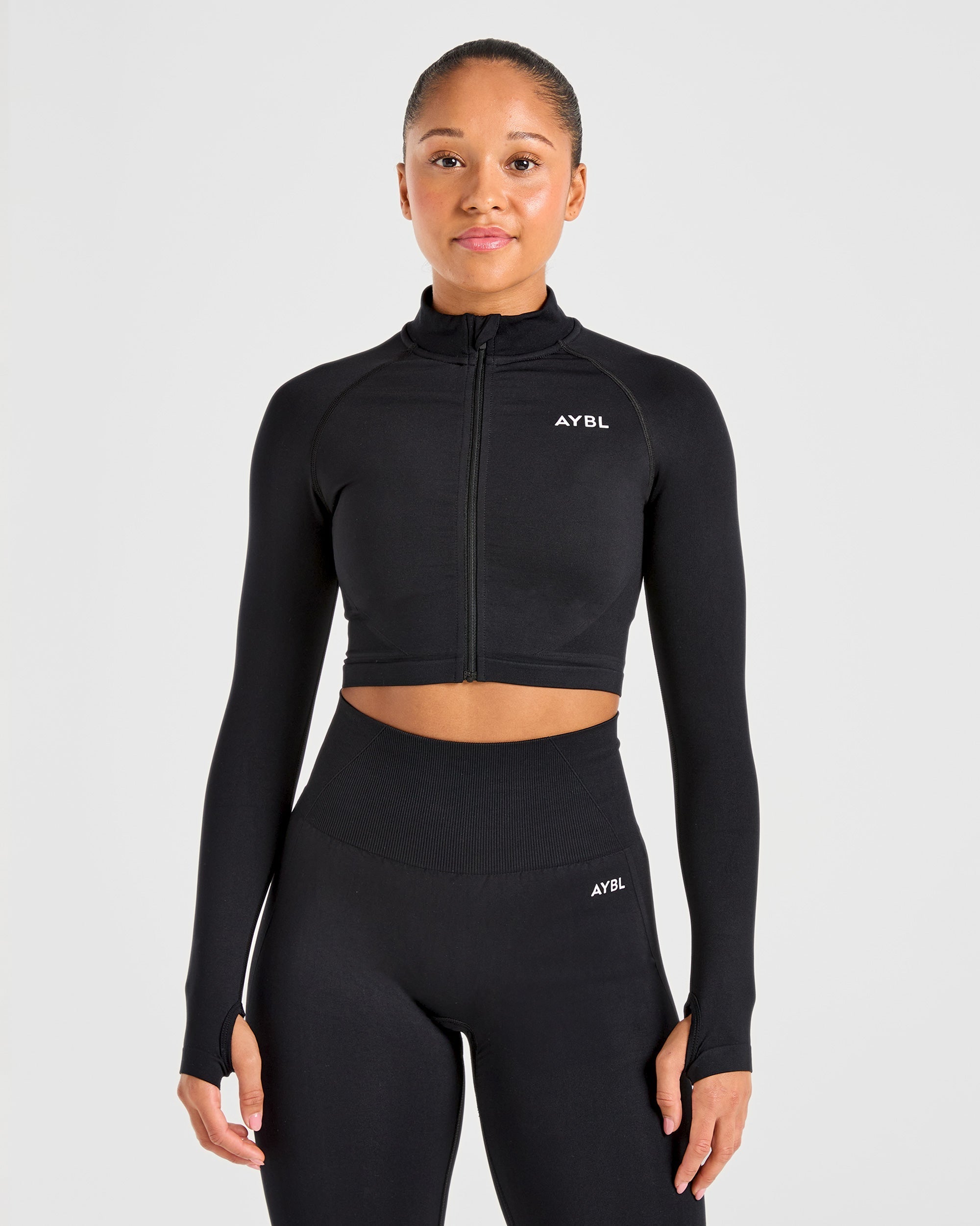 Empower Seamless Crop Zip Jacket - Zwart