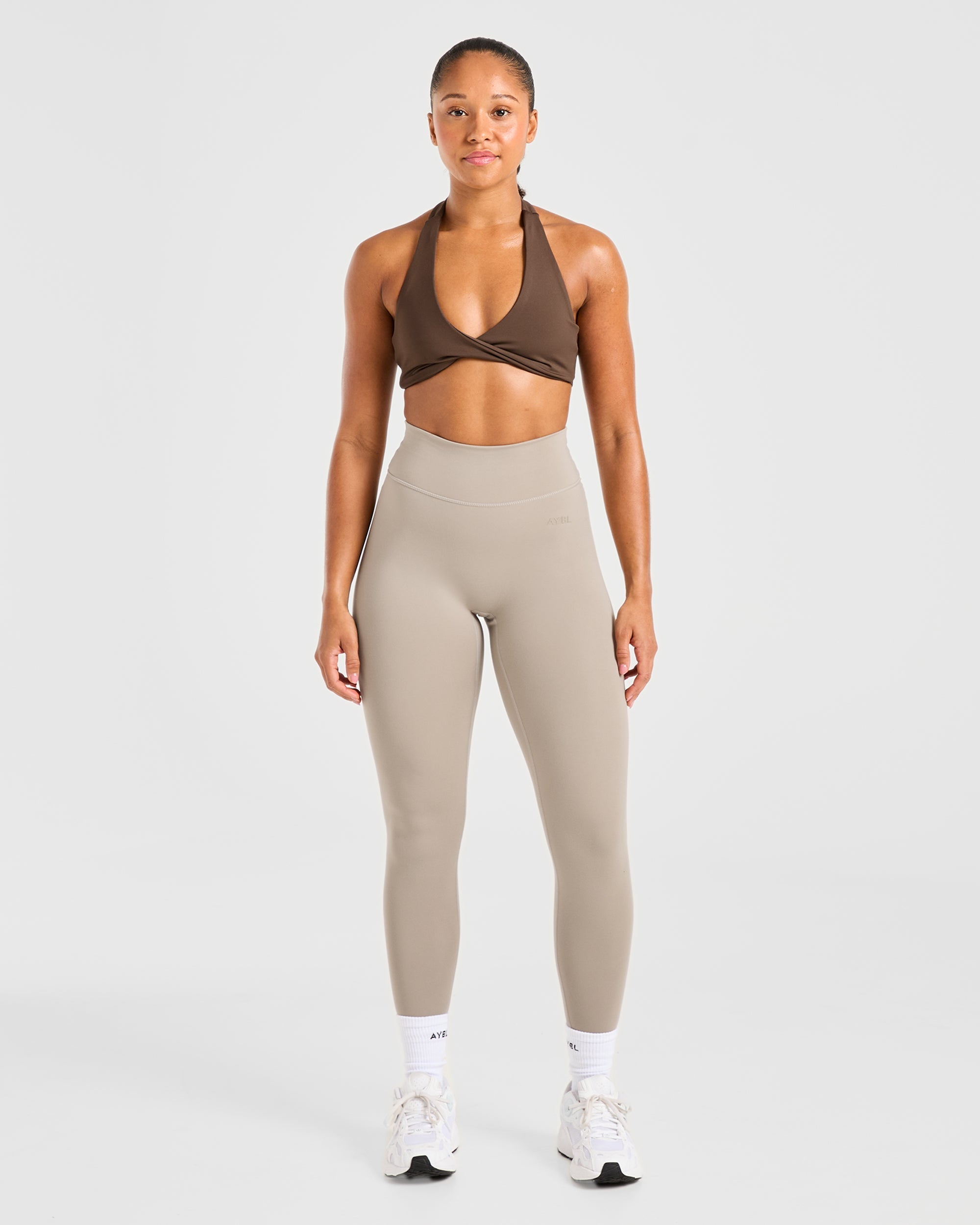 Essential Halterneck Sports Bra - Deep Cocoa Bruin