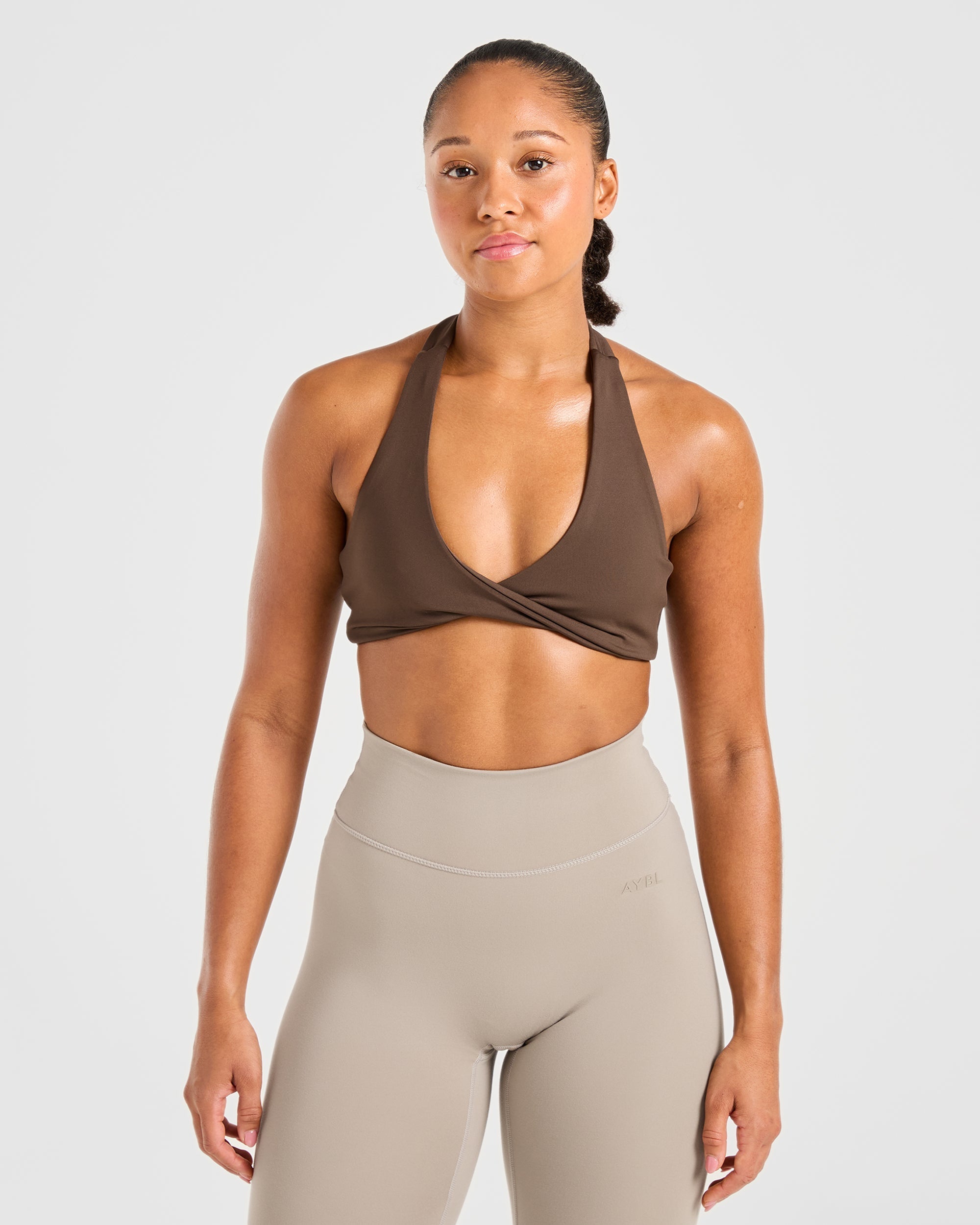 Essential Halterneck Sports Bra - Deep Cocoa Bruin