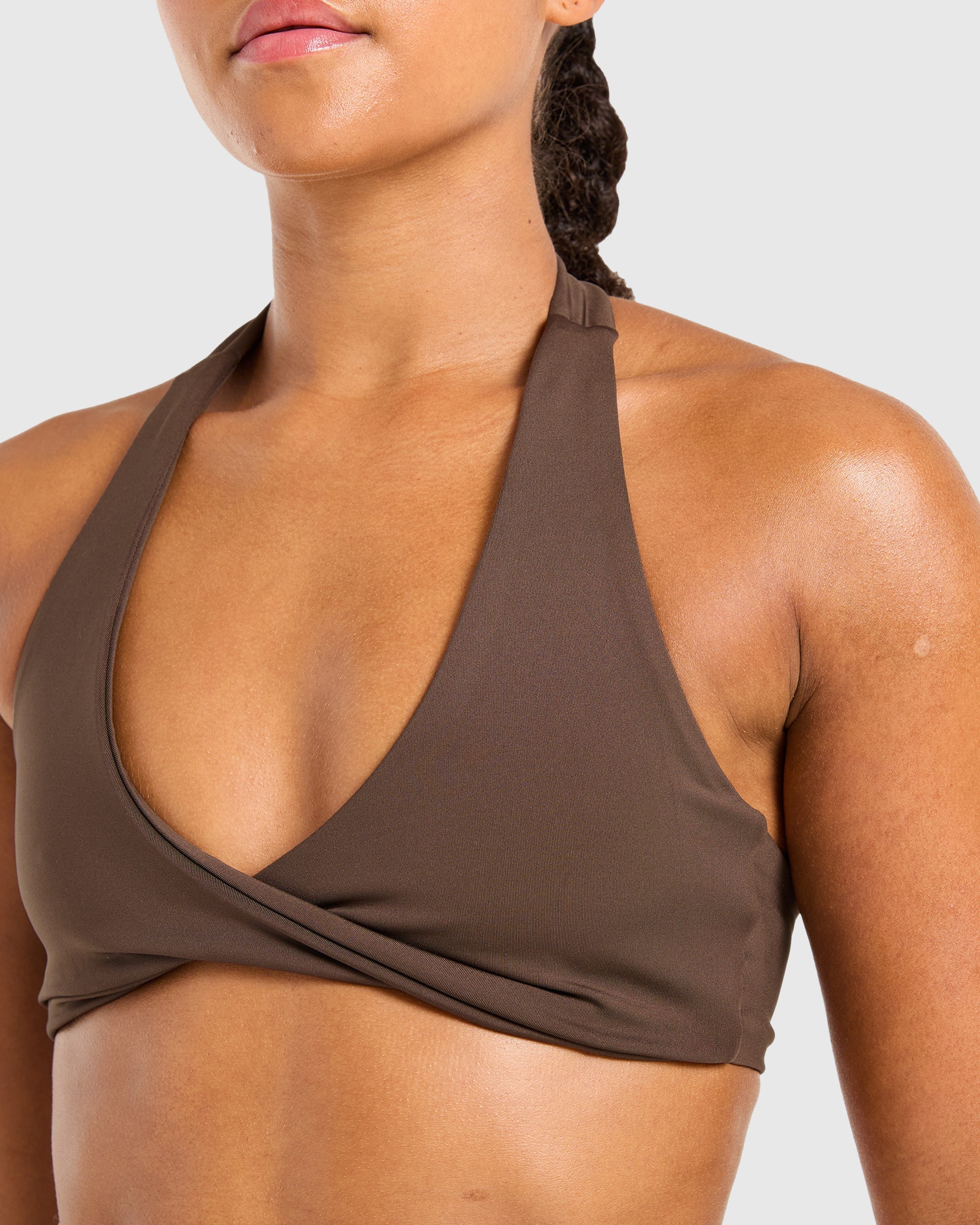 Essential Halterneck Sports Bra - Deep Cocoa Bruin