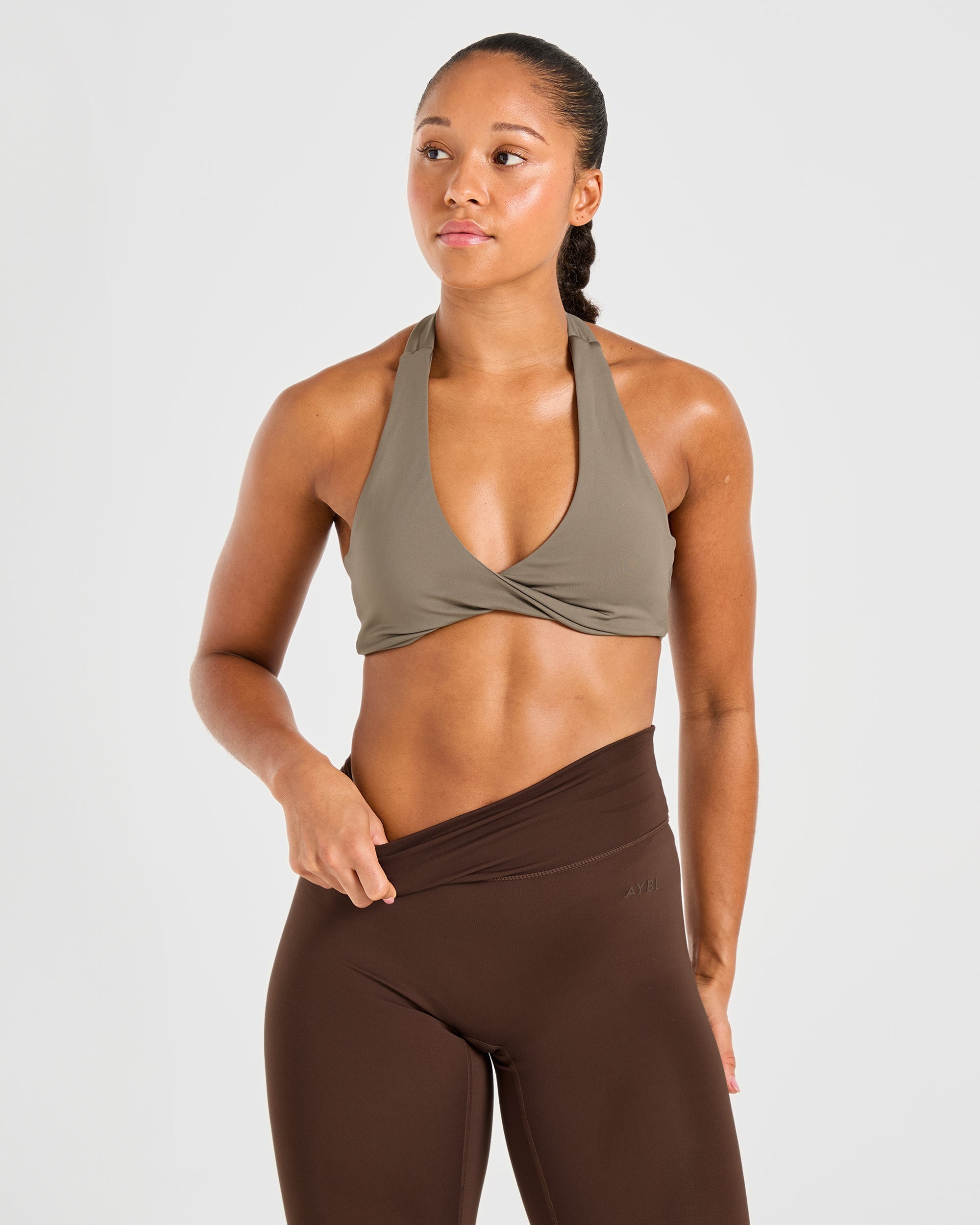 Essential Halterneck Sports Bra - Mocha Bruin