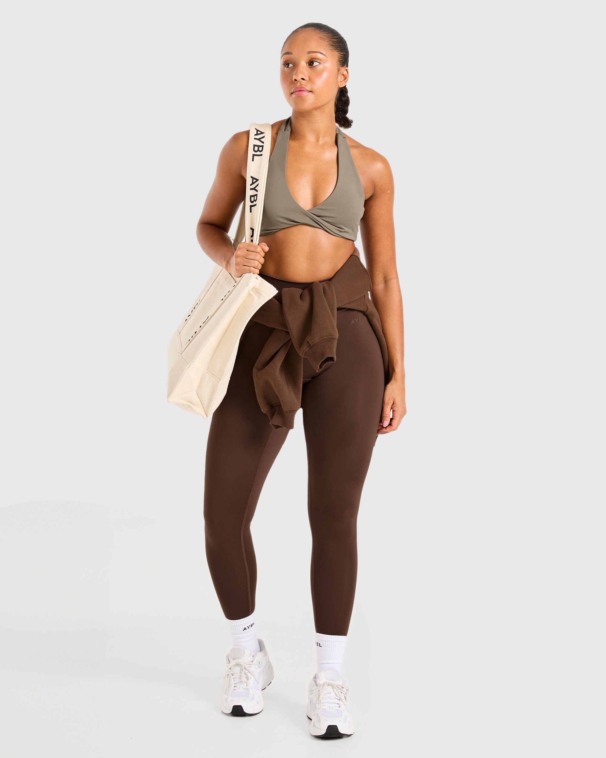 Essential Halterneck Sports Bra - Mocha Bruin