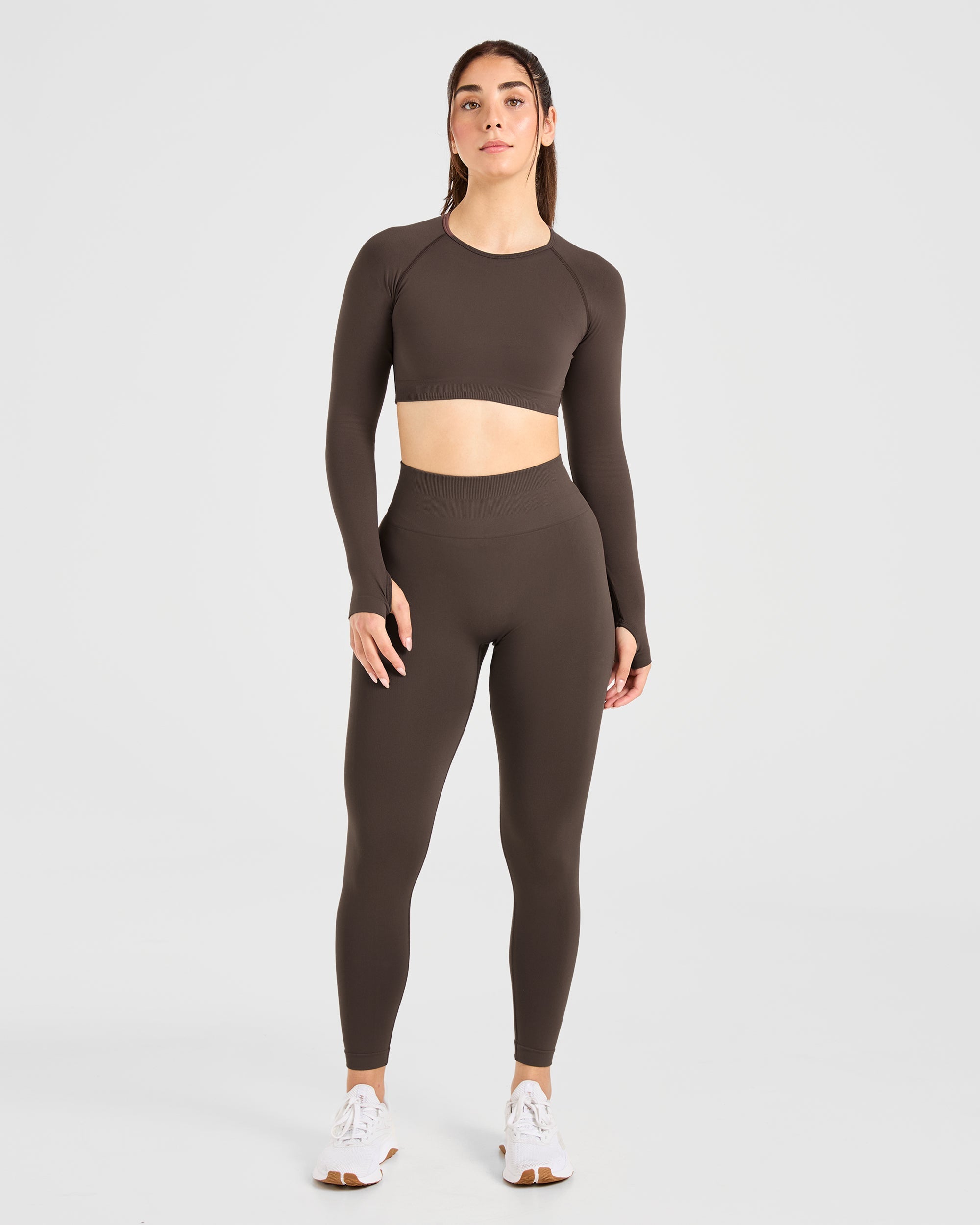 Power Seamless Long Sleeve Crop Top - Chestnut Bruin