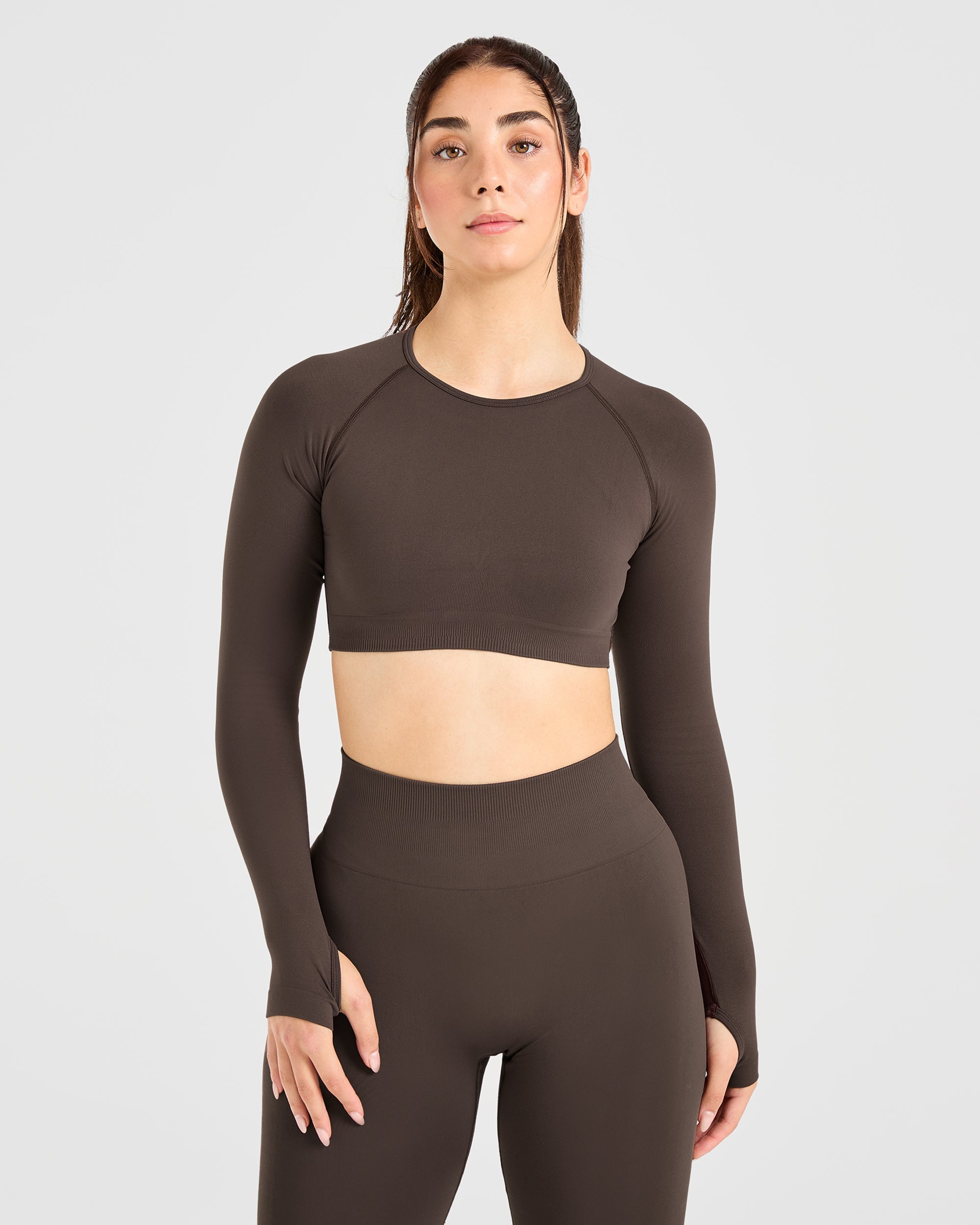 Power Seamless Long Sleeve Crop Top - Chestnut Bruin