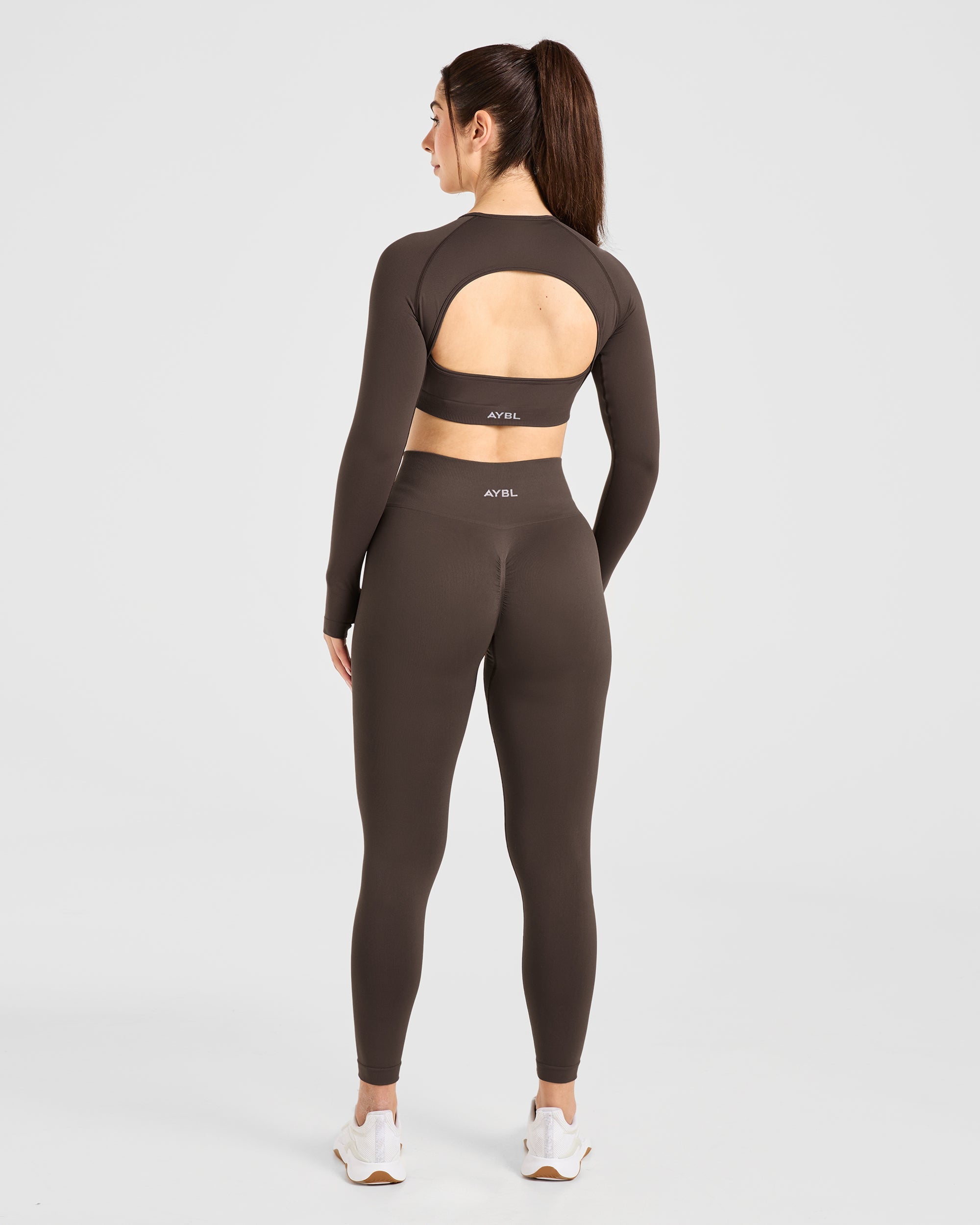 Power Seamless Long Sleeve Crop Top - Chestnut Bruin