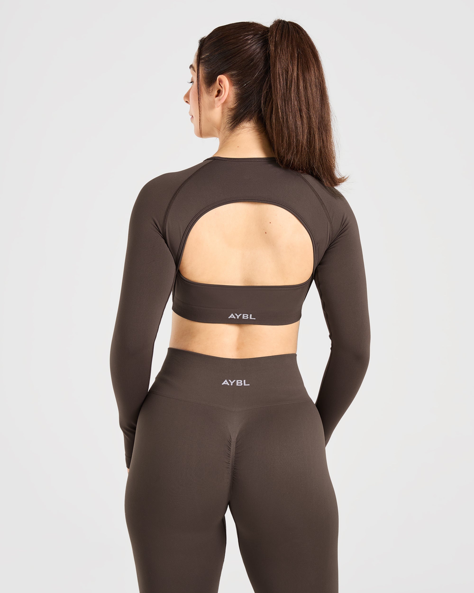 Power Seamless Long Sleeve Crop Top - Chestnut Bruin