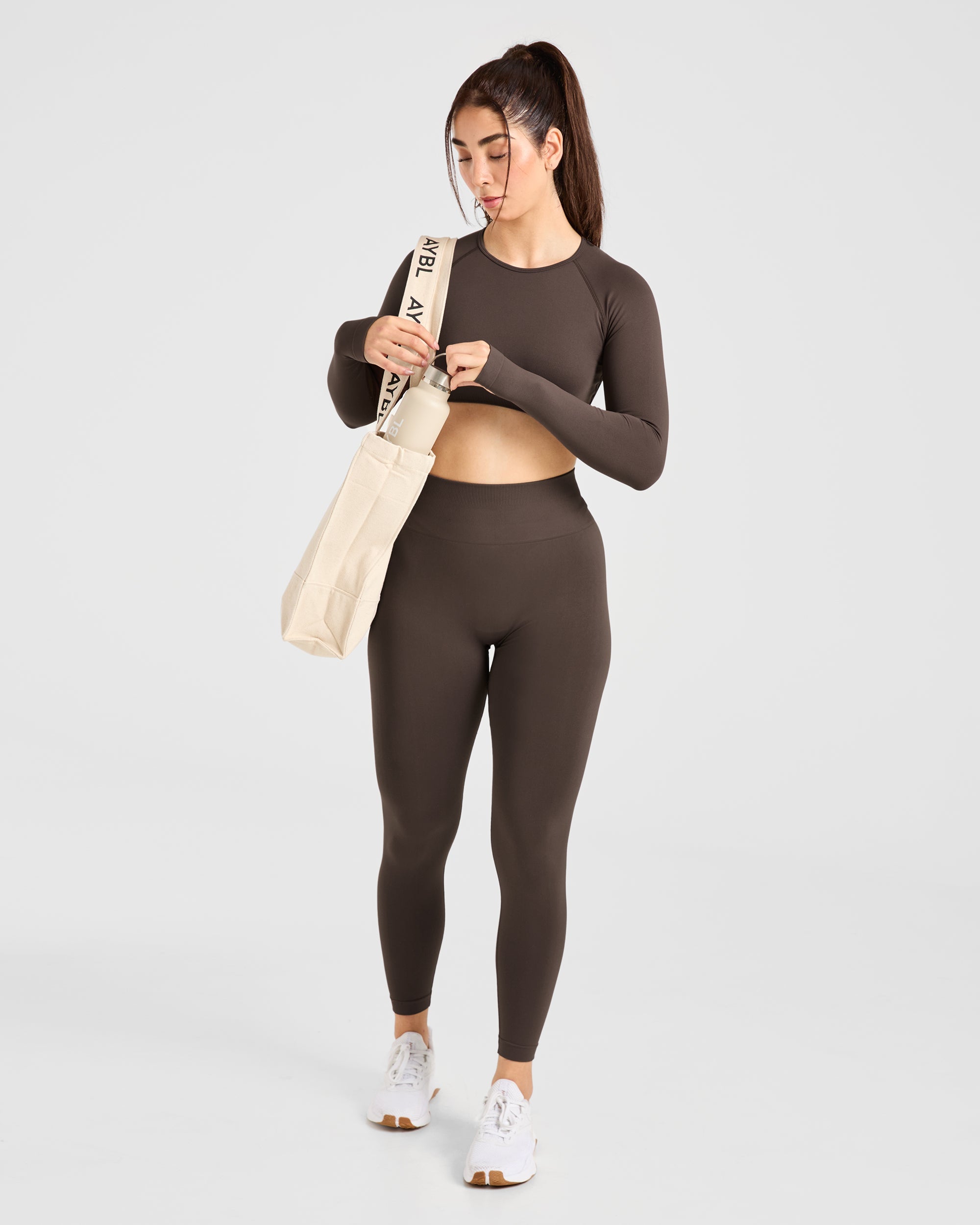 Power Seamless Long Sleeve Crop Top - Chestnut Bruin