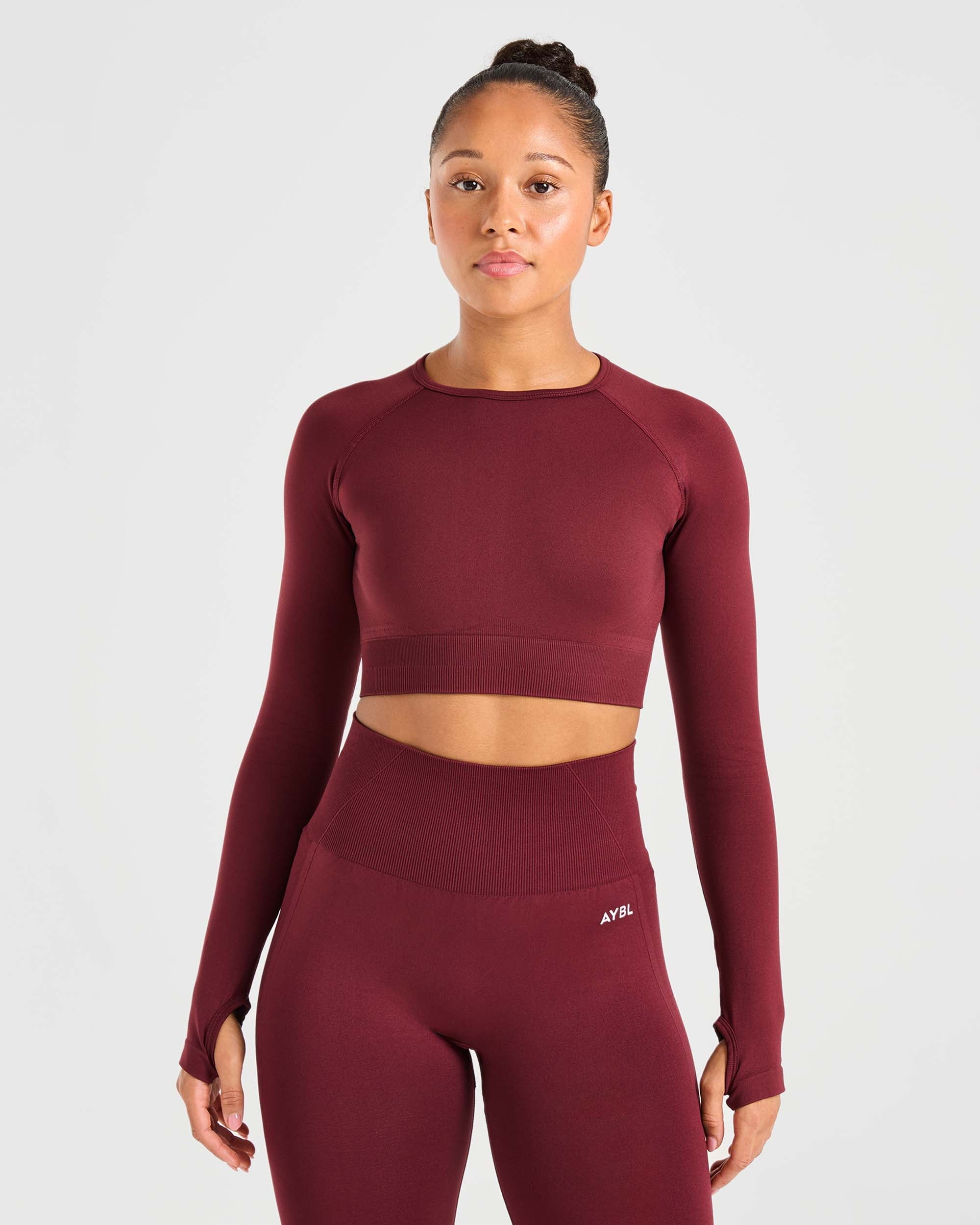 Empower Seamless Long Sleeve Crop Top - Rood Wine