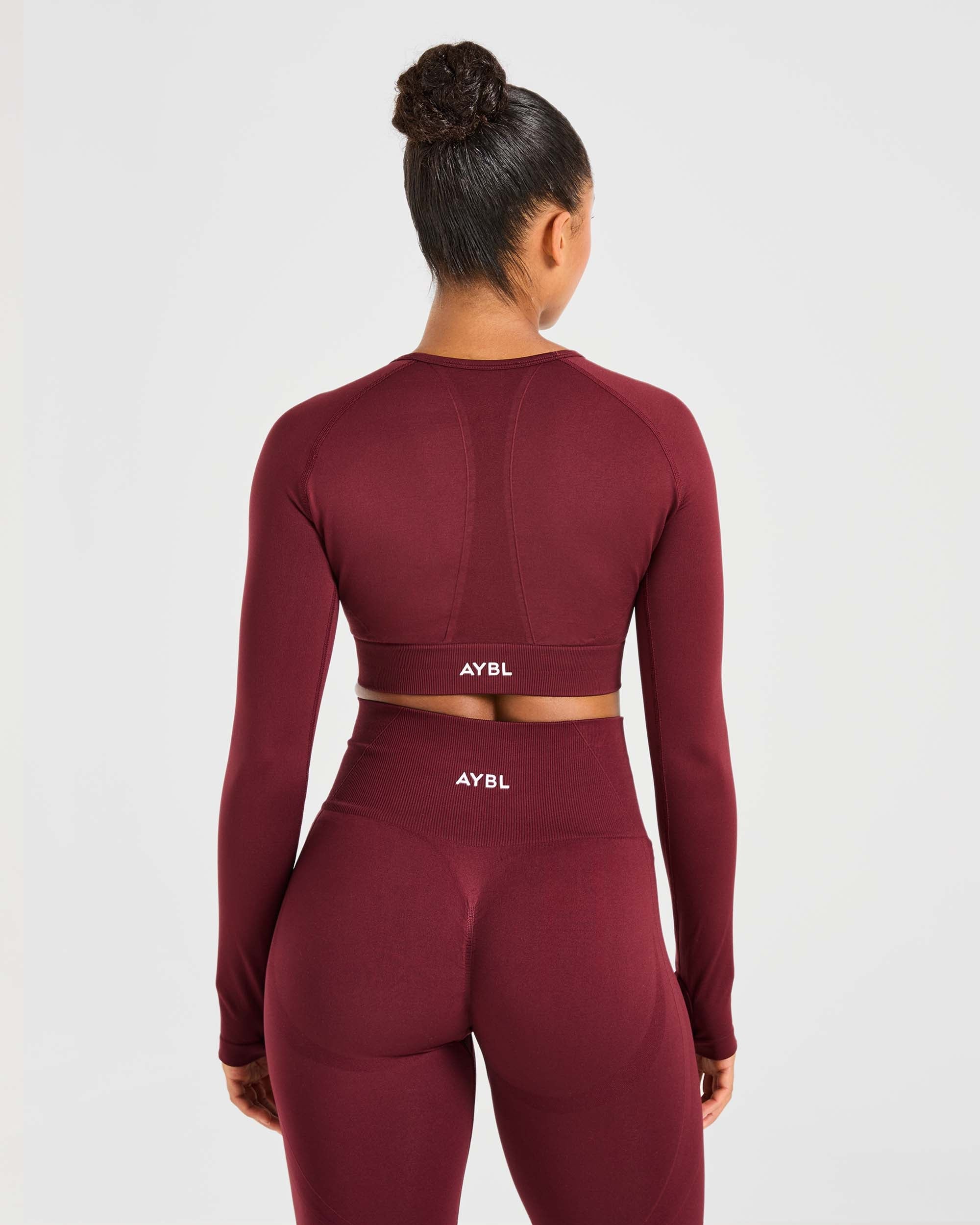 Empower Seamless Long Sleeve Crop Top - Rood Wine