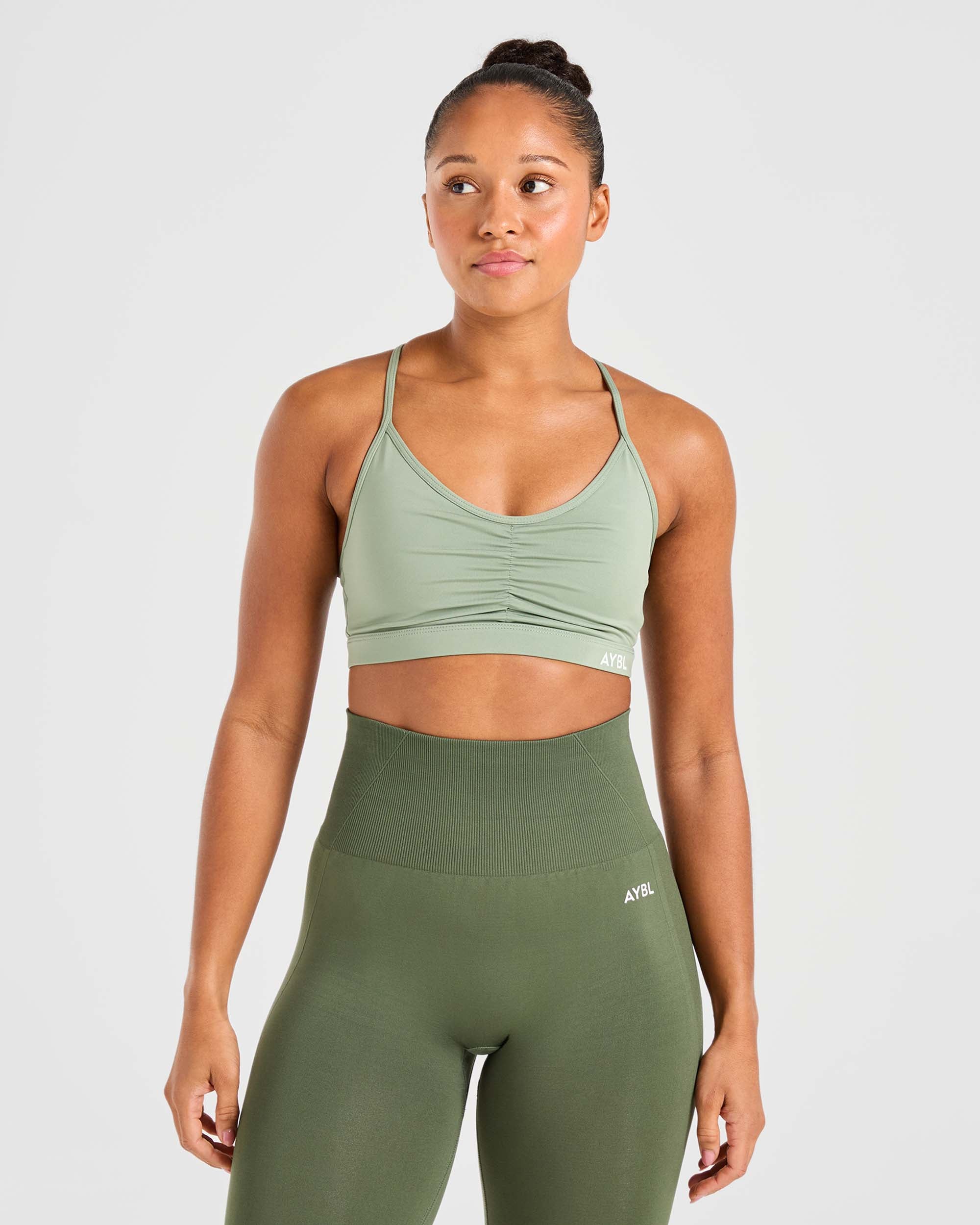 Essential Ruched Sports Bra - Olive Groen