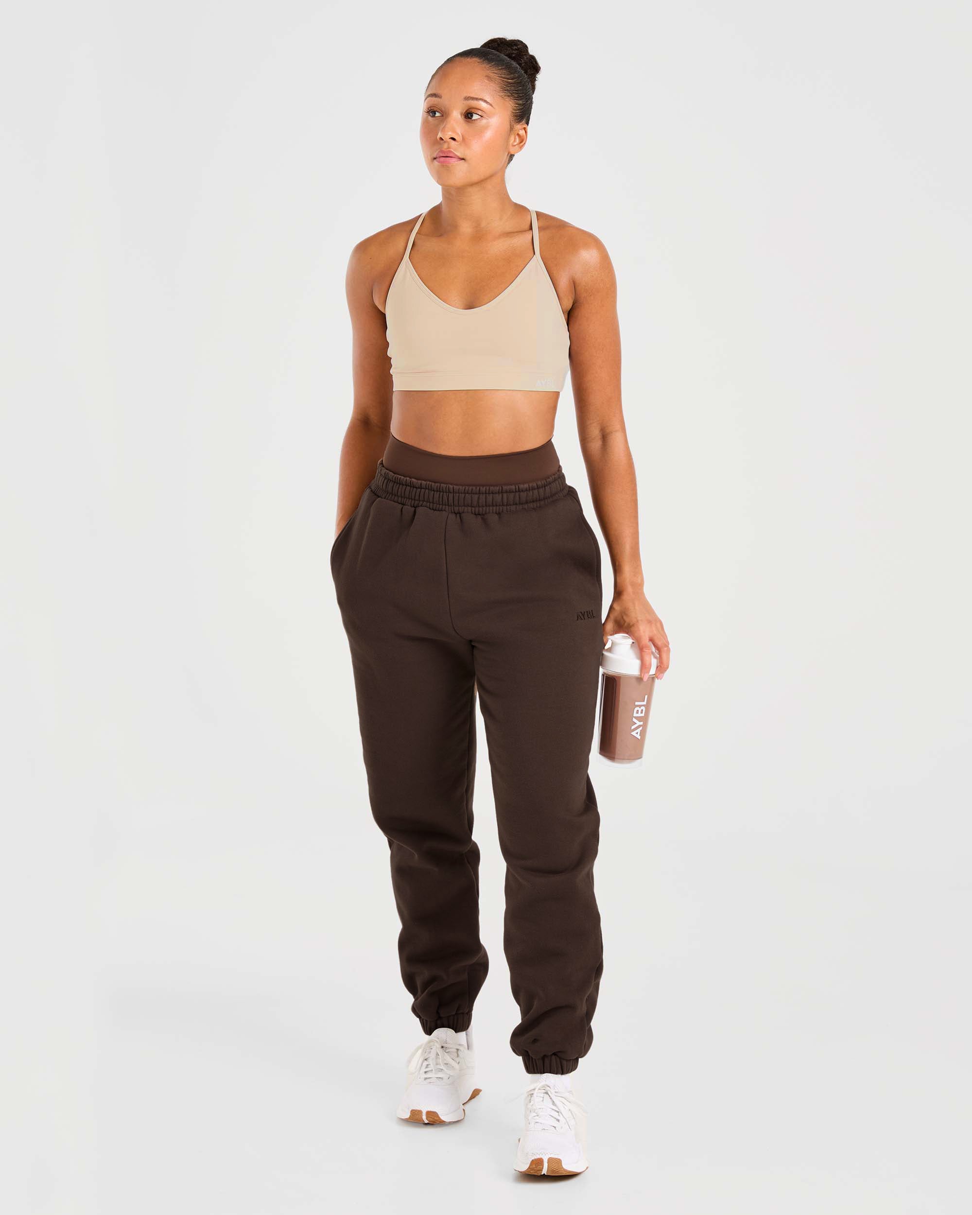 Essential V Neck Sports Bra - Mocha