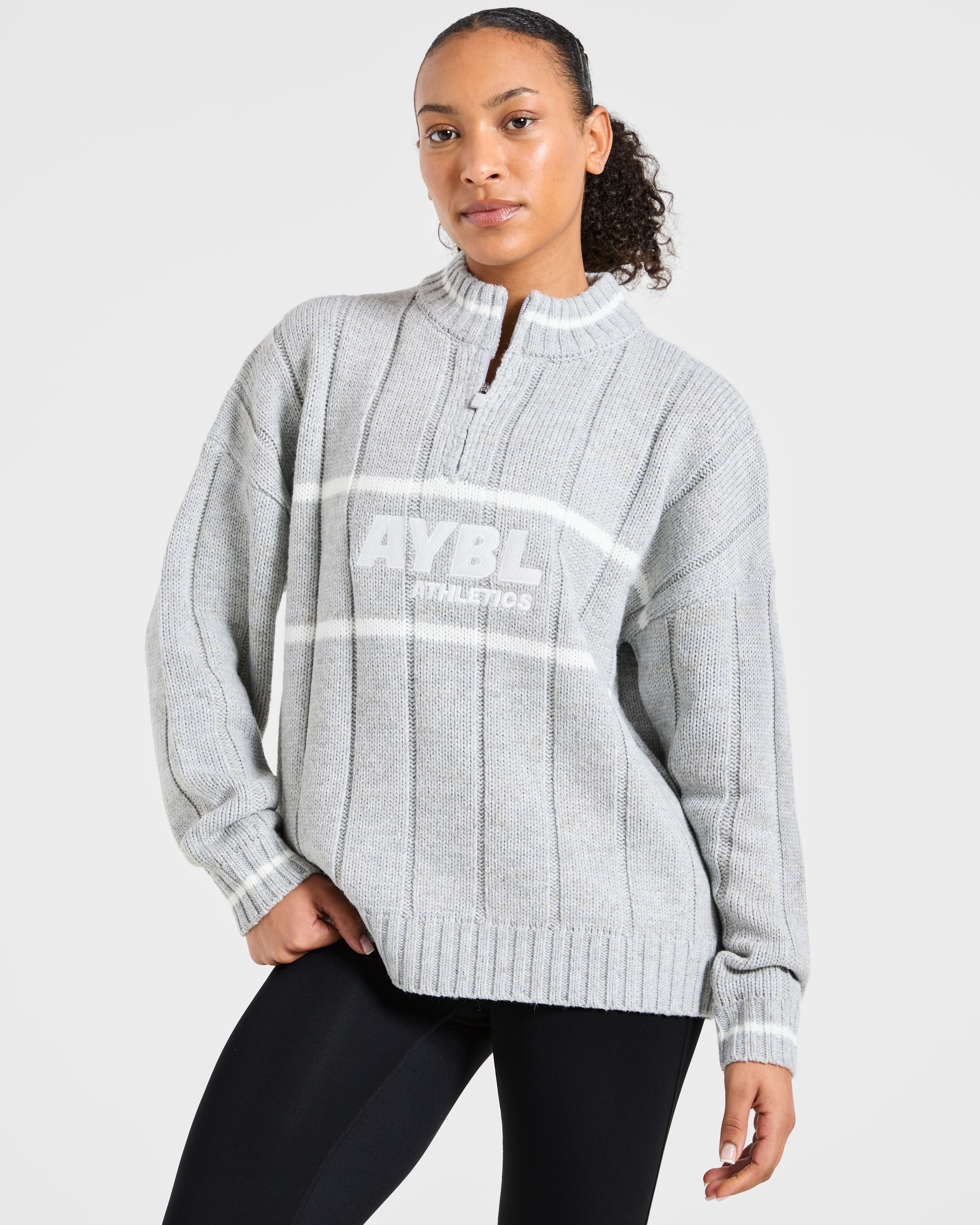 Athletics Oversized Knitted 1/4 Zip - Grijs Marl