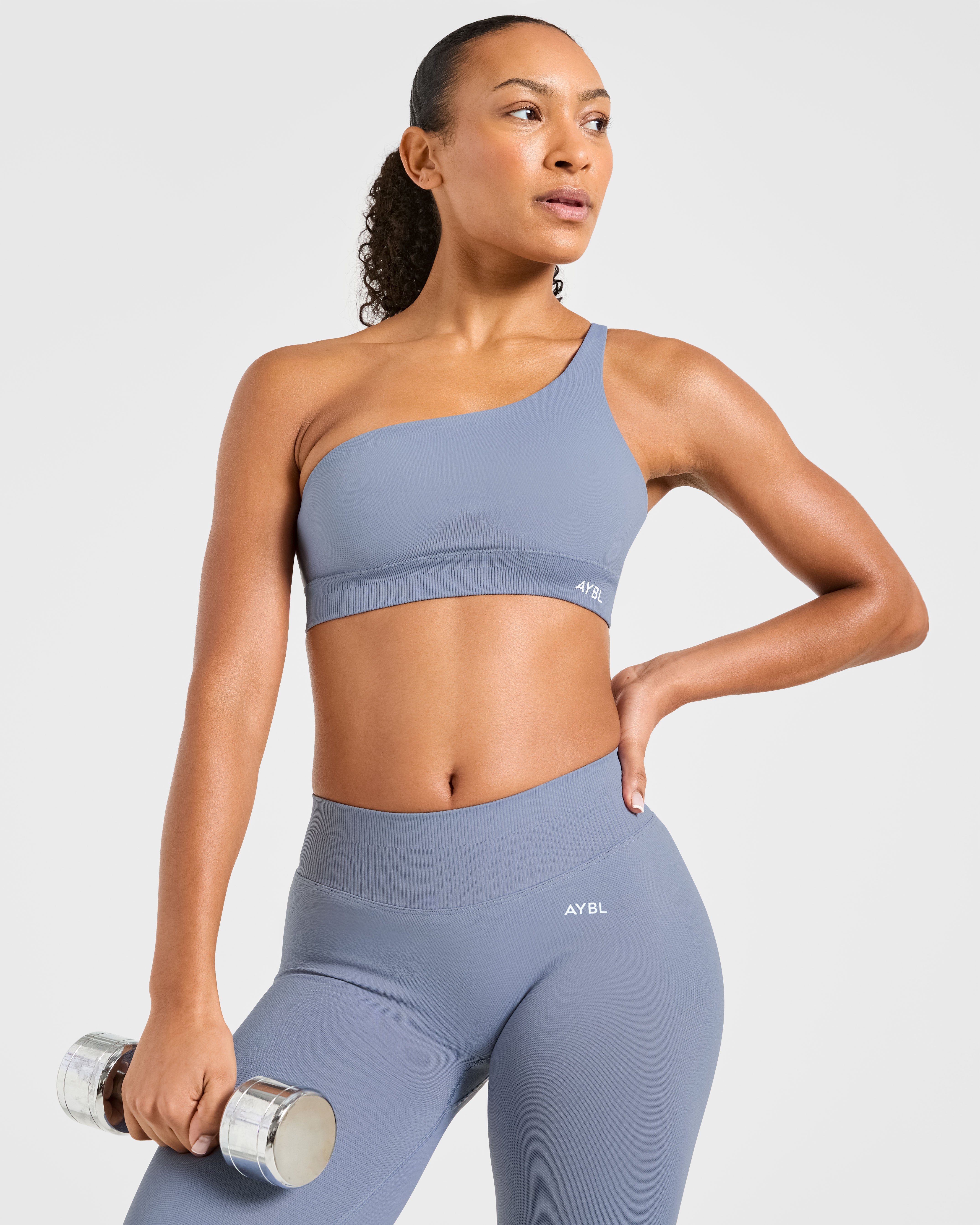 Enhance Seamless One Shoulder Sports Bra - Slate Blauw